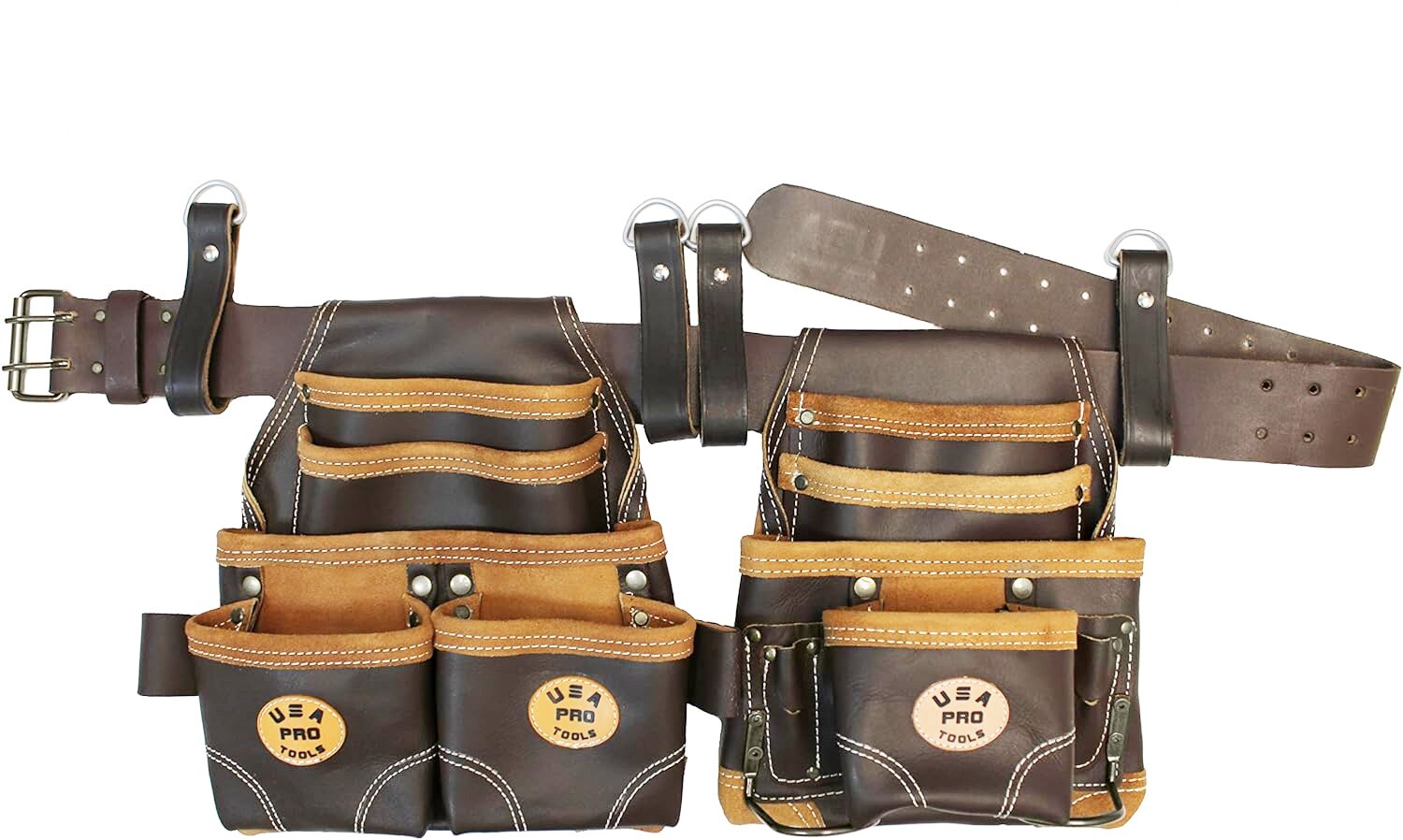 14 POCKET TOP GRAIN LEATHER FRAMER CARPENTER FASTENER TOOL BAG BELT TOOL RIG SET