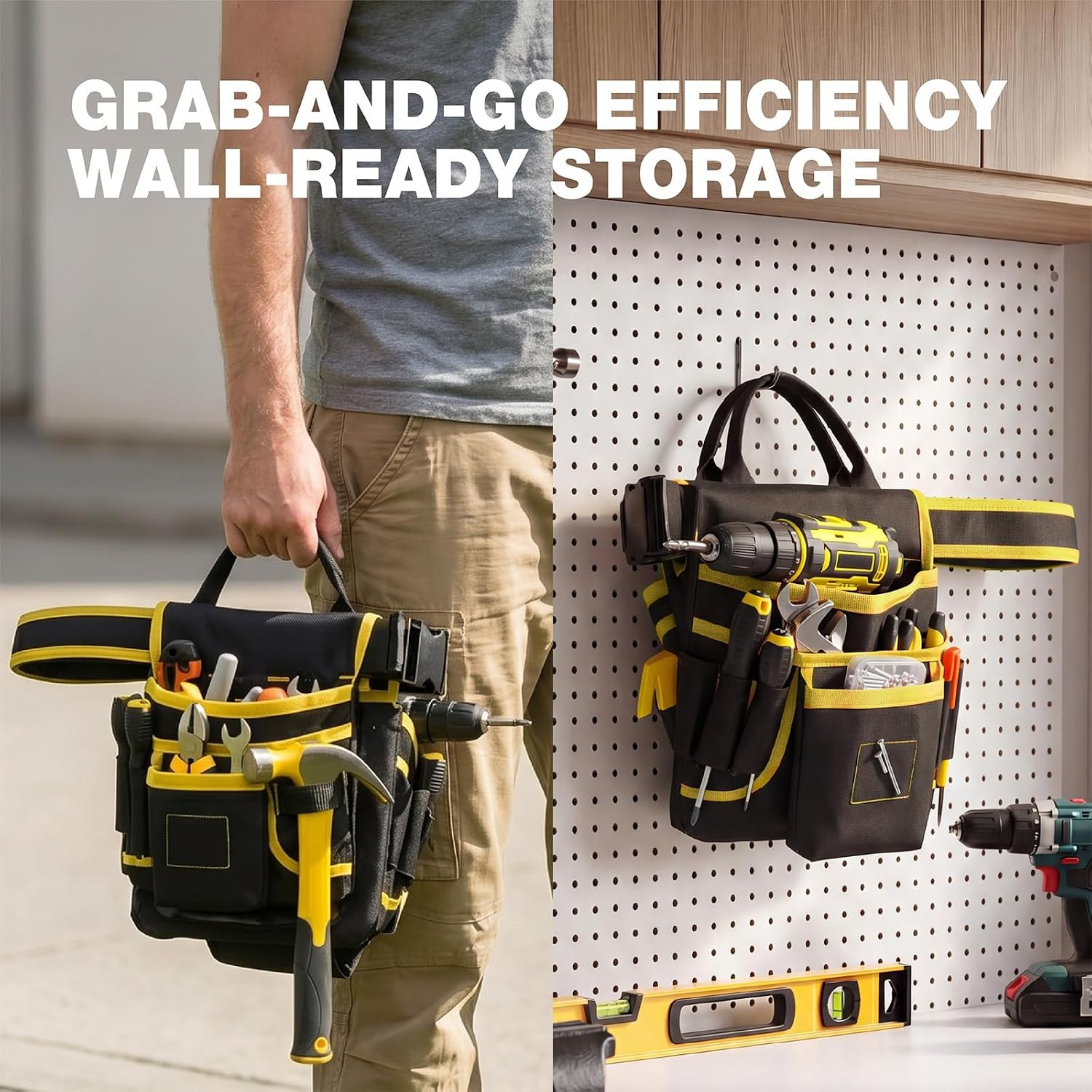 Tool Belt for Men – Tool Pouch for Waist up to 52” with 18 Pockets 19 Webbing Lo