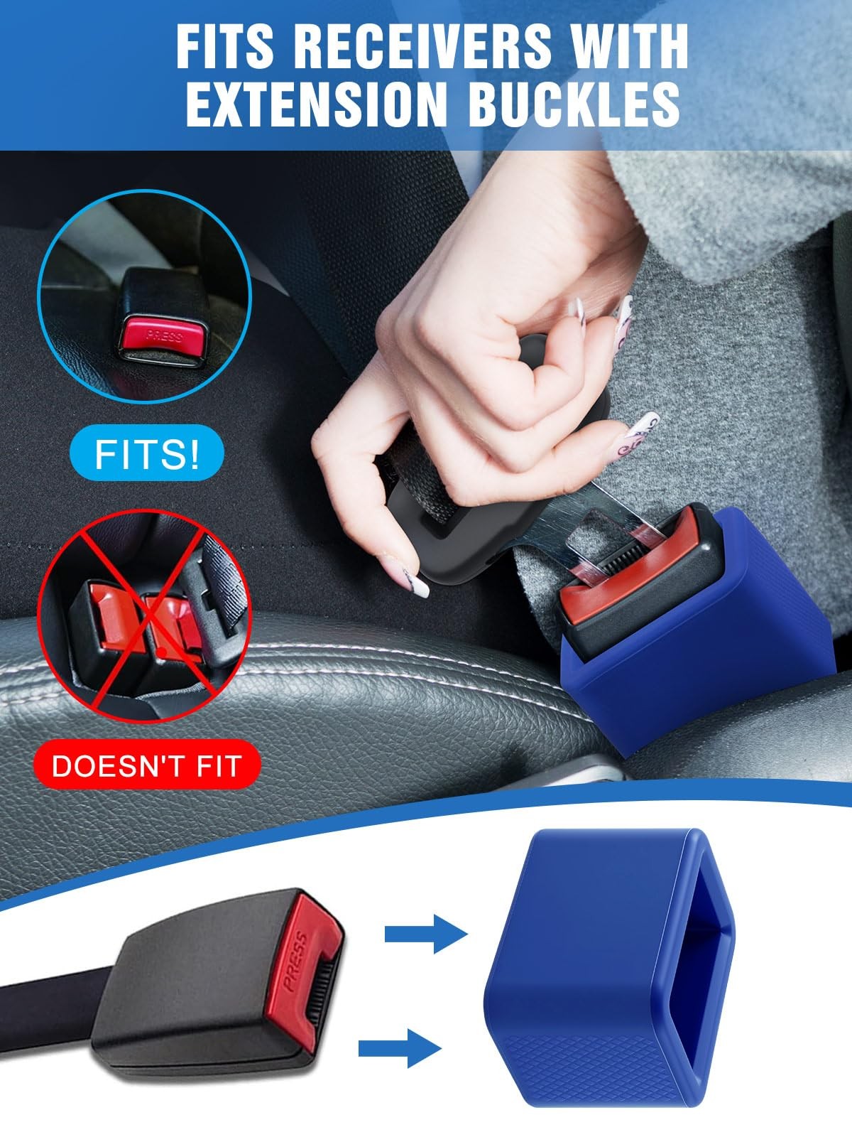 2 PCS Seat Belt Buckle Holder, Silicone Seatbelt Booster to Makes Blue