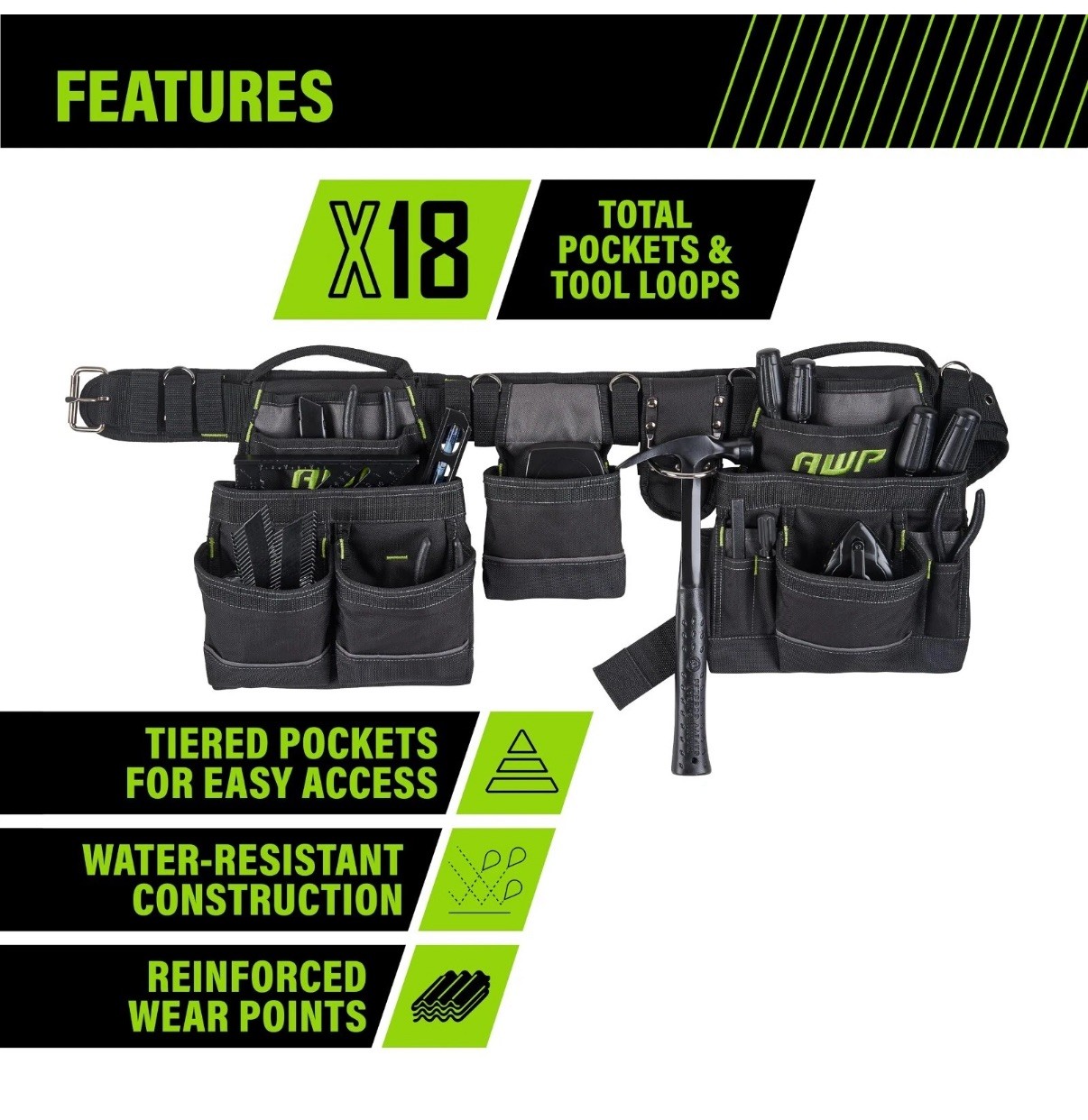General Construction Carpenter Tool Rig Padded Adjustable Tool Belt Fits Upto50″