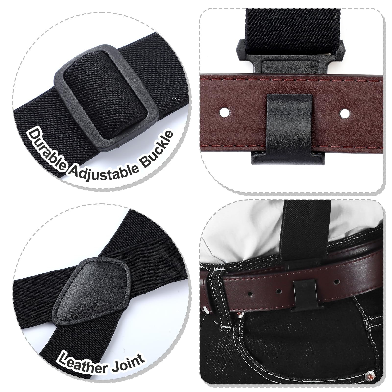 Yearntown 1.5 Inch Wide Men’s Belt Clip Suspenders x Back One Size, Black