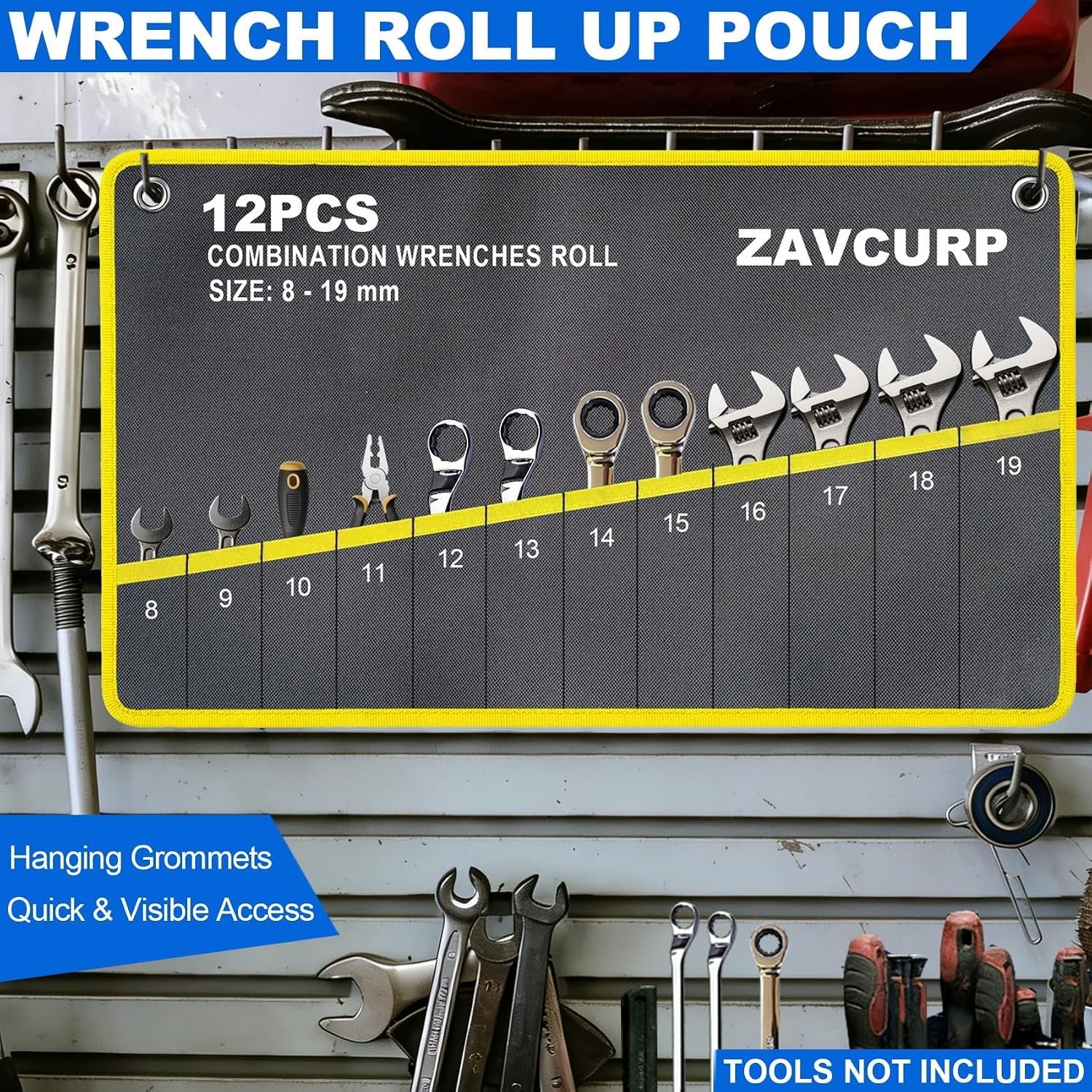 Wrench Roll Up Pouch Metric 12 Pockets 8-19mm Wrench Organizer | Tool Roll Up…