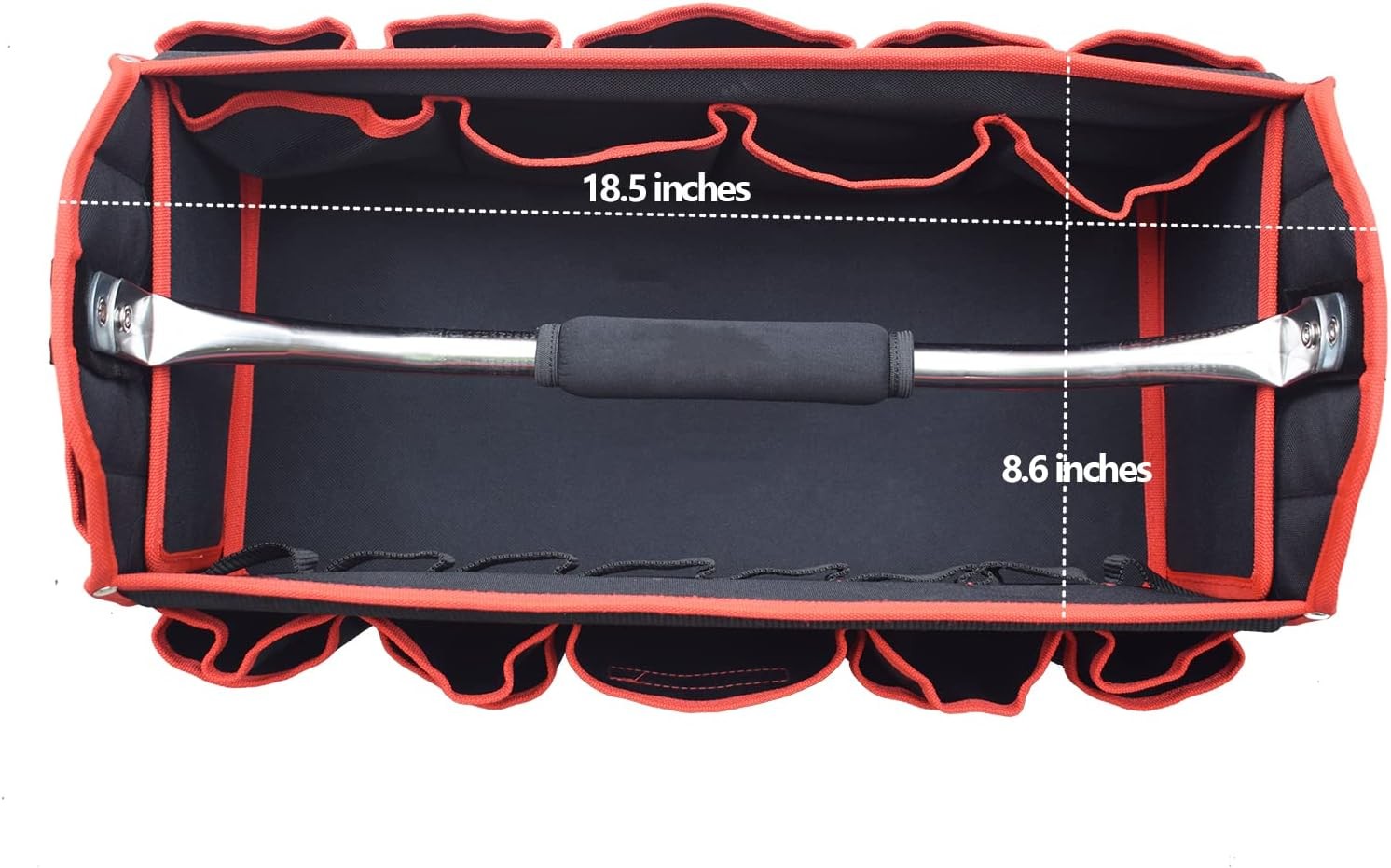 TOOLEAGUE 19 Inches Heavy Duty Tool Bag 25 Pockets, 19 inches(Open Top), red