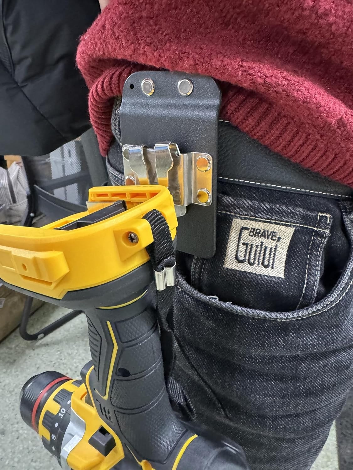 Clip-On Tool Belt Drill Holder – Fits Up to 3” Belts, Durable Stainless Steel