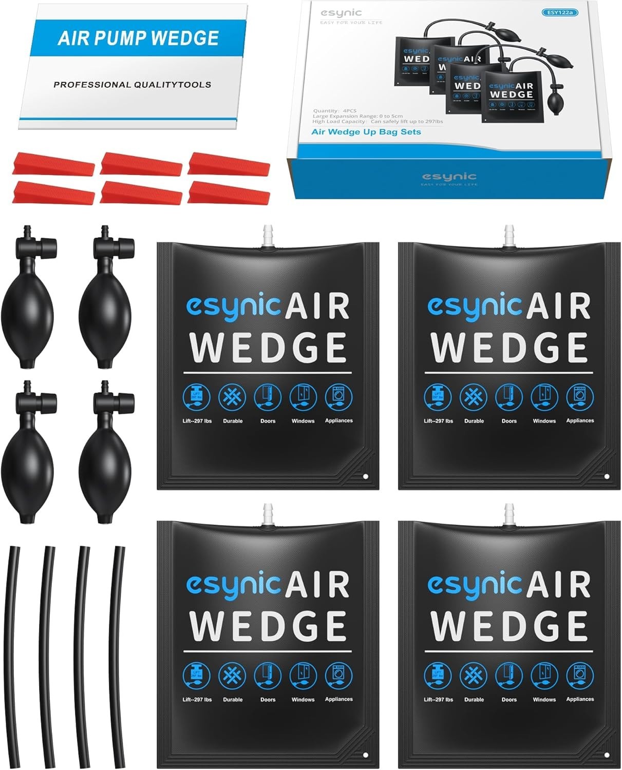 4 Pack Heavy-Duty Air Wedge Bags – 300lb Capacity for Door & Appliance Lifting
