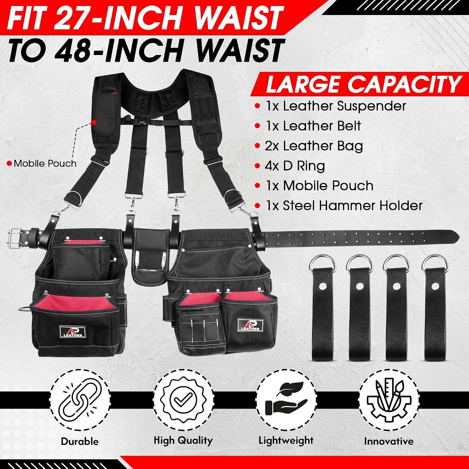 AP Duty Tool Belt with Suspenders Adjustable Carpenter Tool Pouch 600D Polyester