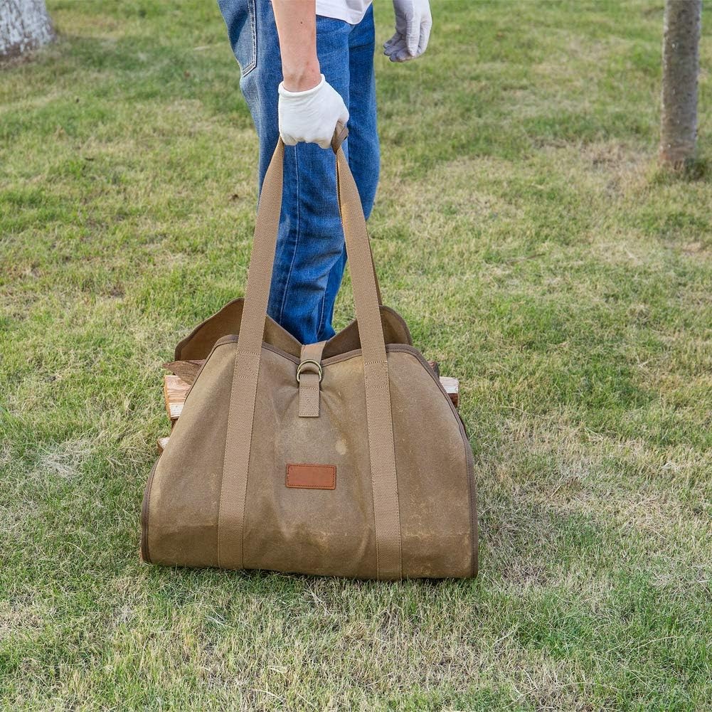 Firewood Carrier, Waxed Canvas Bag, Heavy Duty Tote Bag for Logs, Wood Carrying,