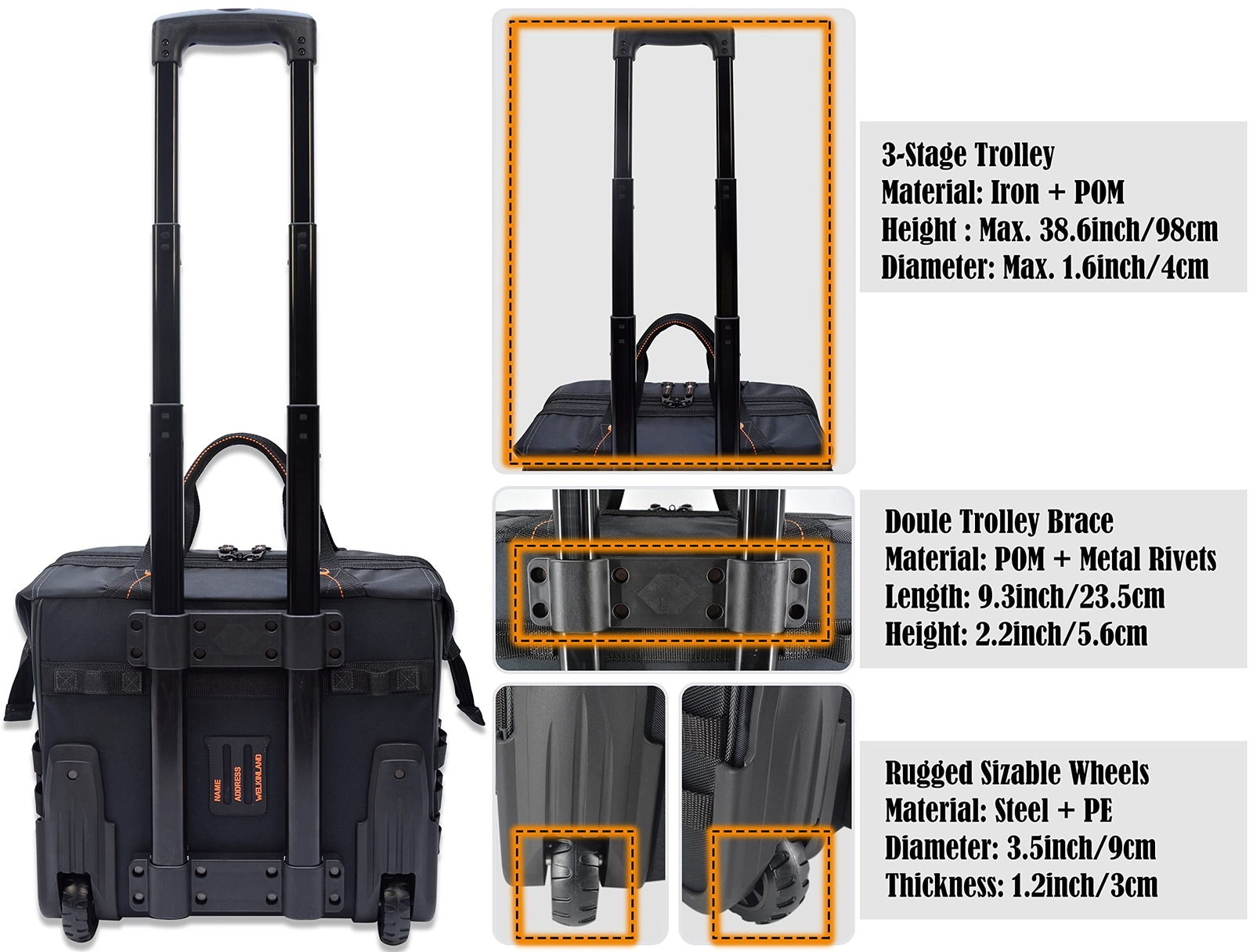 46pockets26″ Rolling Tool Bag Tool Bag With Wheels Large Tool Bag Rolling Tote B