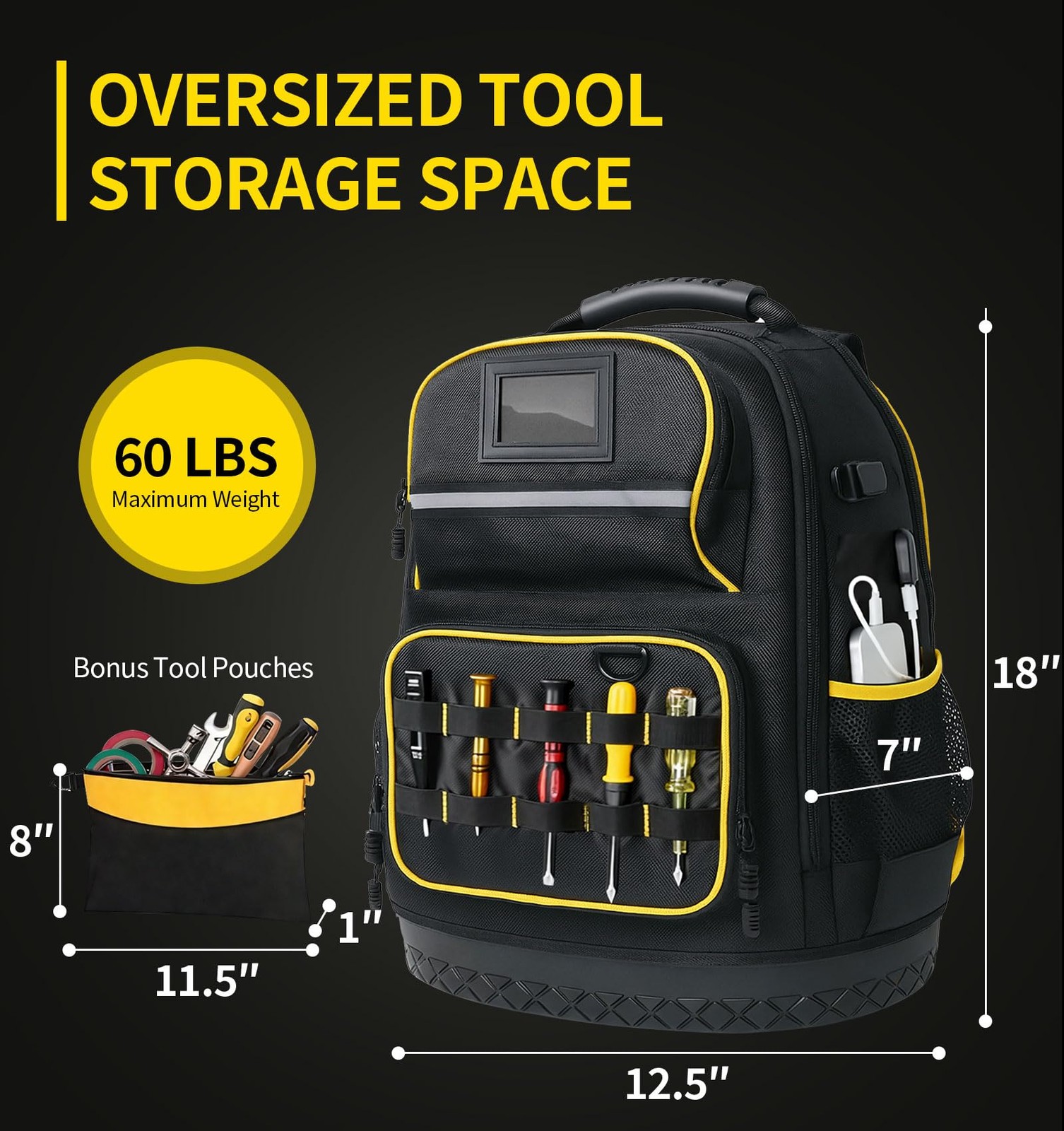 Tool Backpack, Heavy-Duty Organizer Bag for Men Dad Gift, Medium, Black