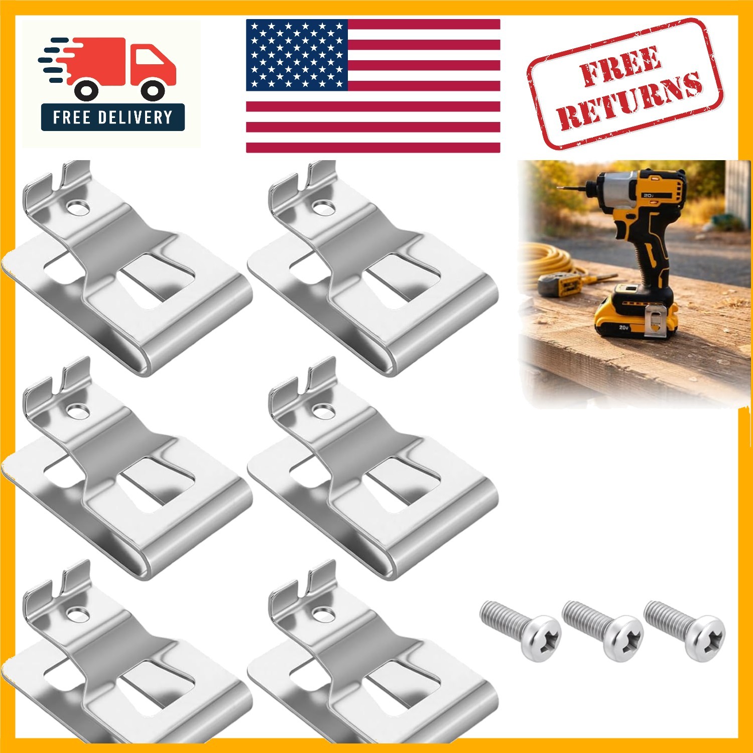 6-Pack Stainless Steel Tool Clips for 20V Impact Drivers – Secure Hold