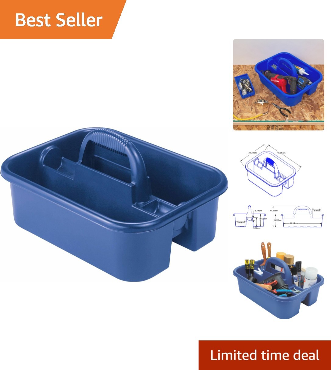Heavy-Duty Blue Plastic Tote with 2 Compartments – Perfect for Tools & Supplies