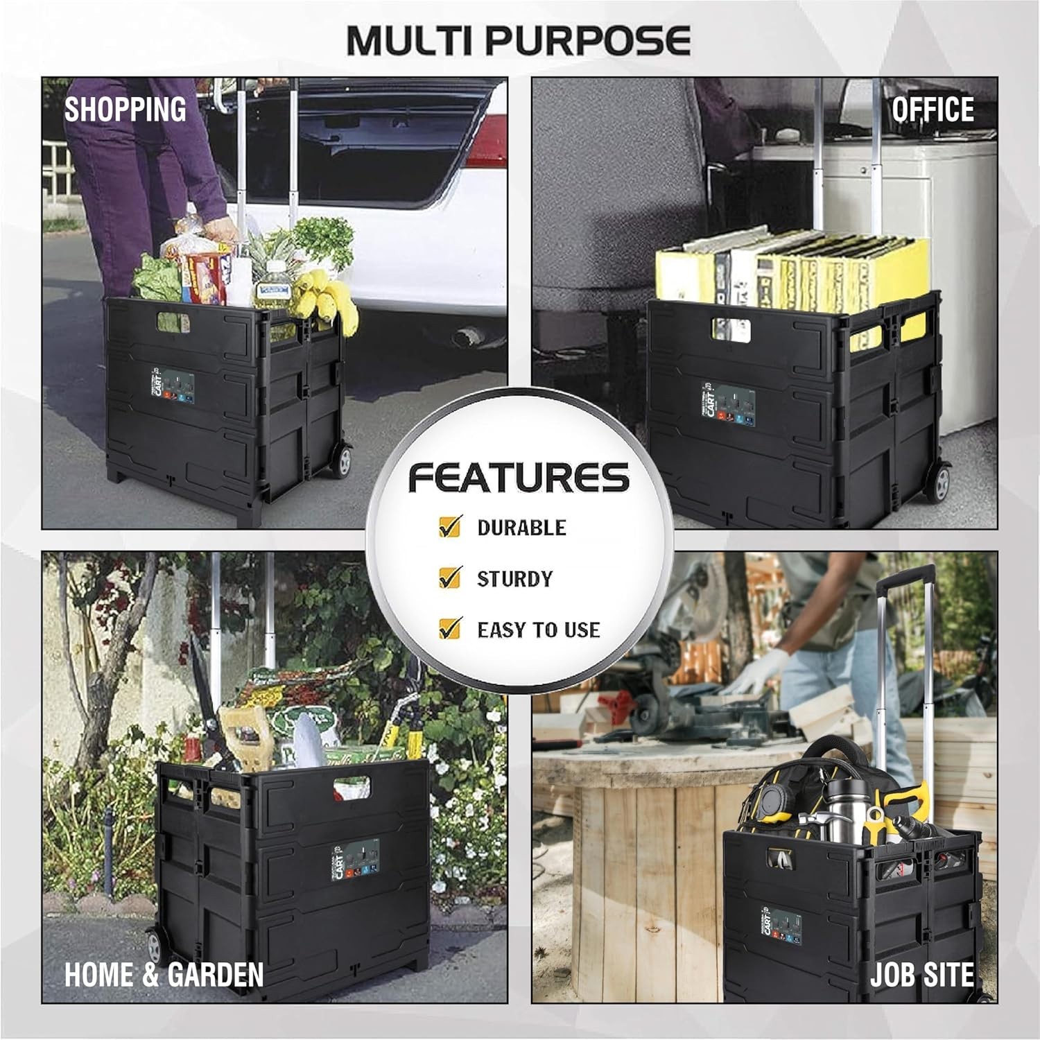 Portable Tools Carrier with Telescopic Handle Black 80 Pound Load Capacity