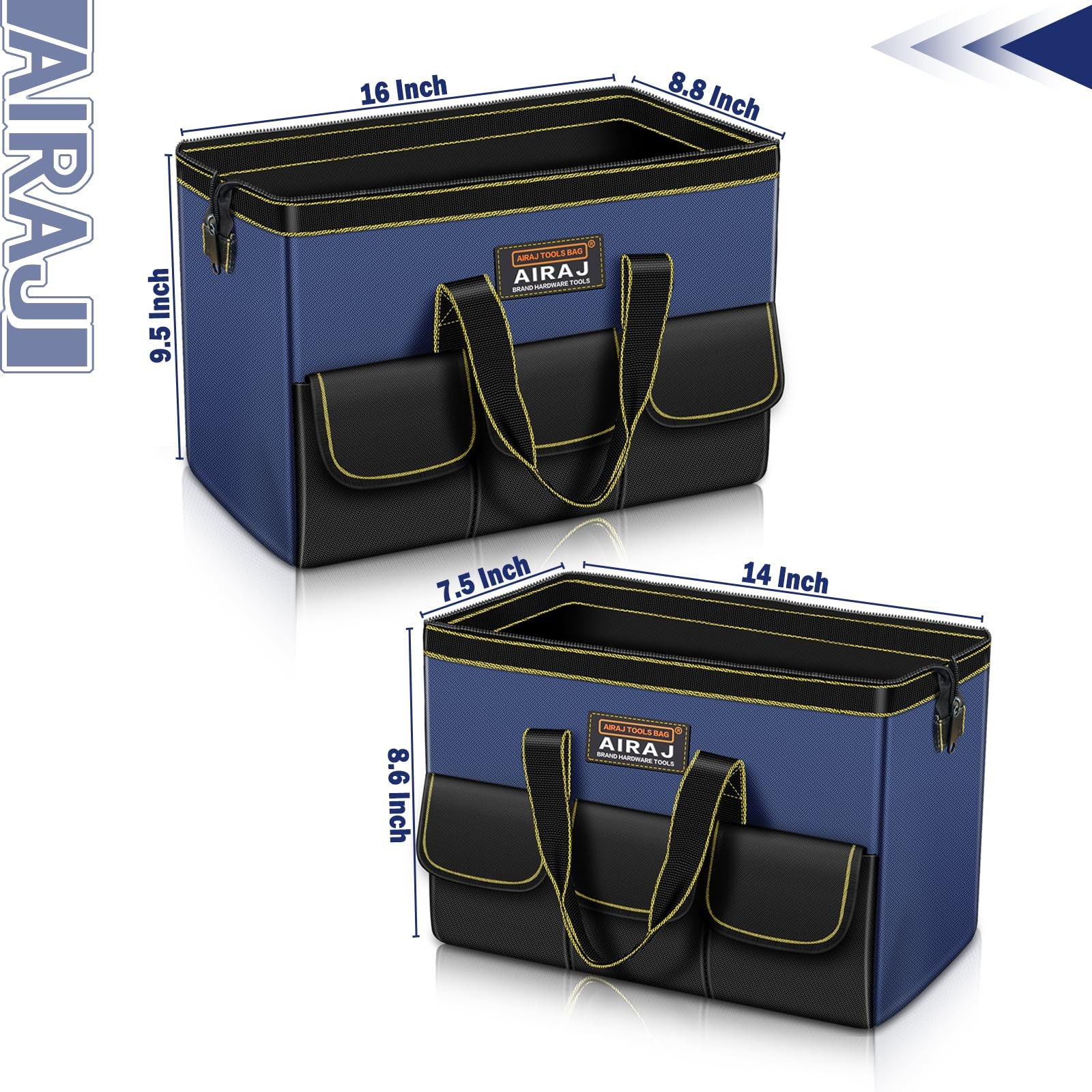 2 PCS Tool Bag Set 14 Inch & 16 Inch Portable Wide Mouth Organizer Tote Box