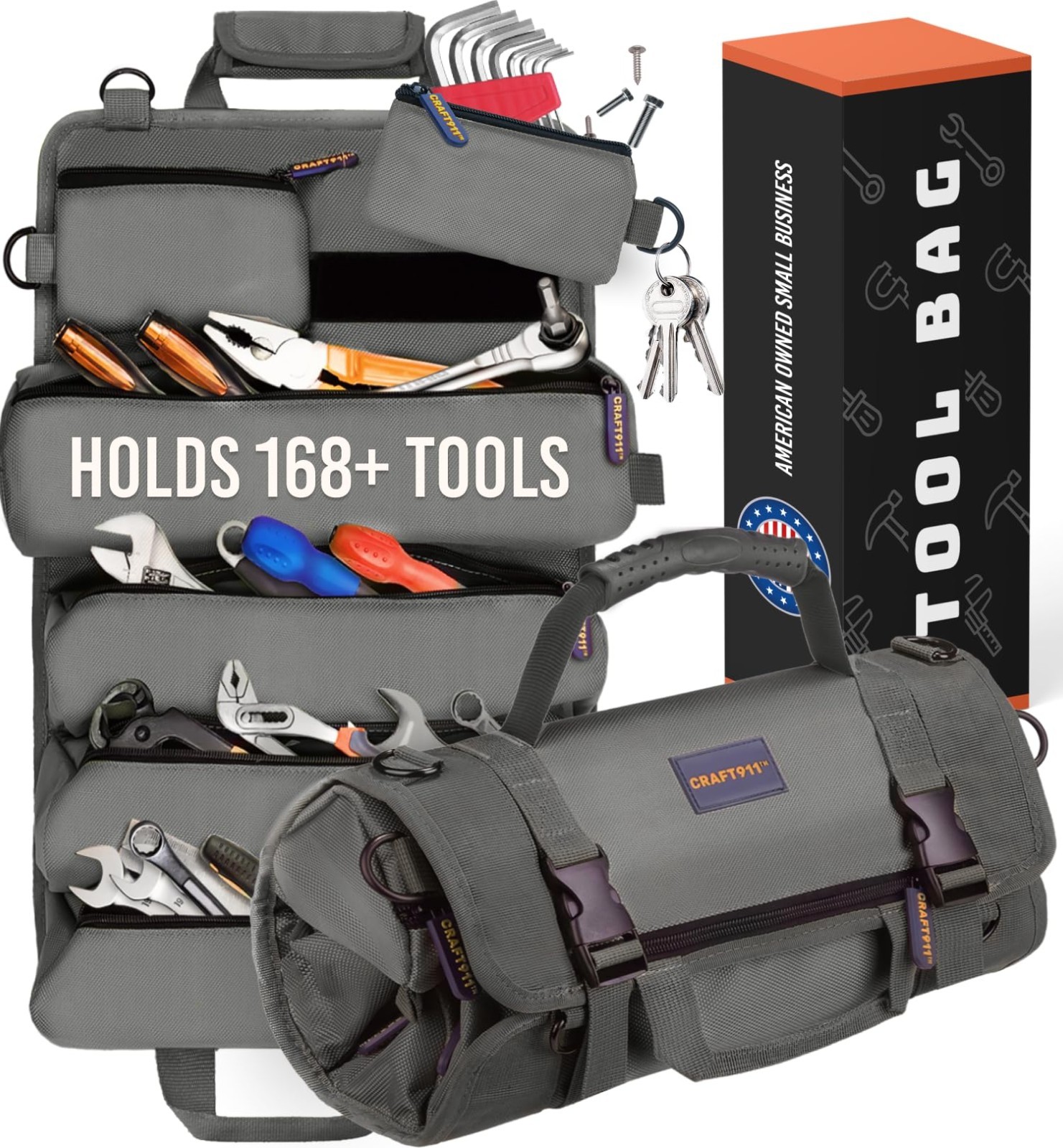 Durable Tool Bag Organizer with 6 Detachable Pouches – Compact Tool Roll for Ele