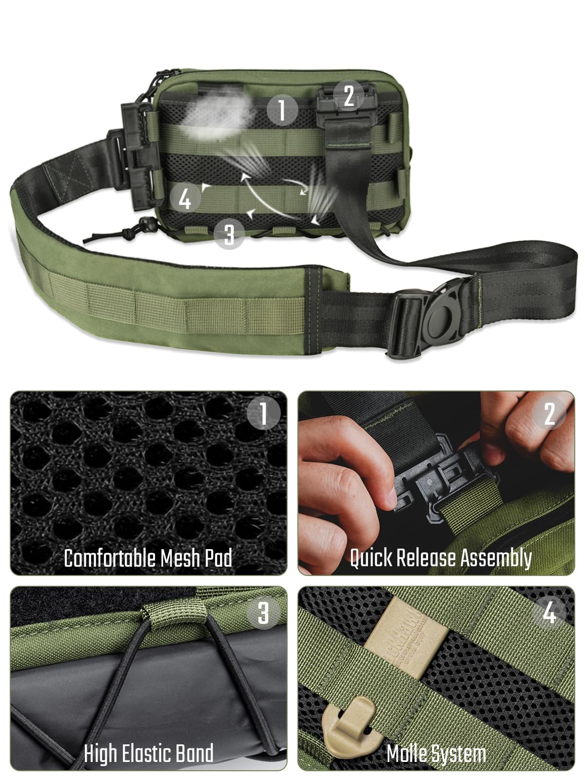 TACTICAL_GEEK Crossbody Shoulder Bag Nylon Daypack Black Green Small