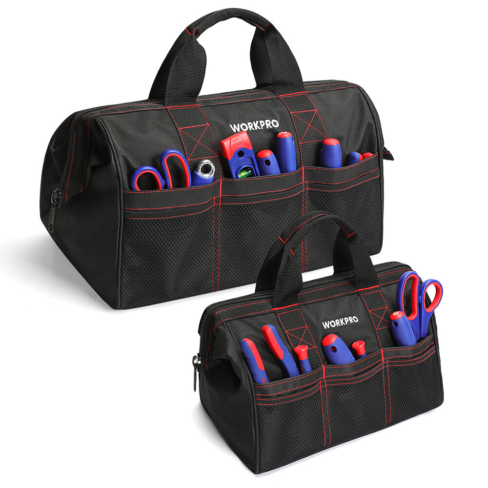 WORKPRO 2PC 13″ 18″ Tool Bag Case Heavy Duty Tote Storage Wide Mouth With Zipper