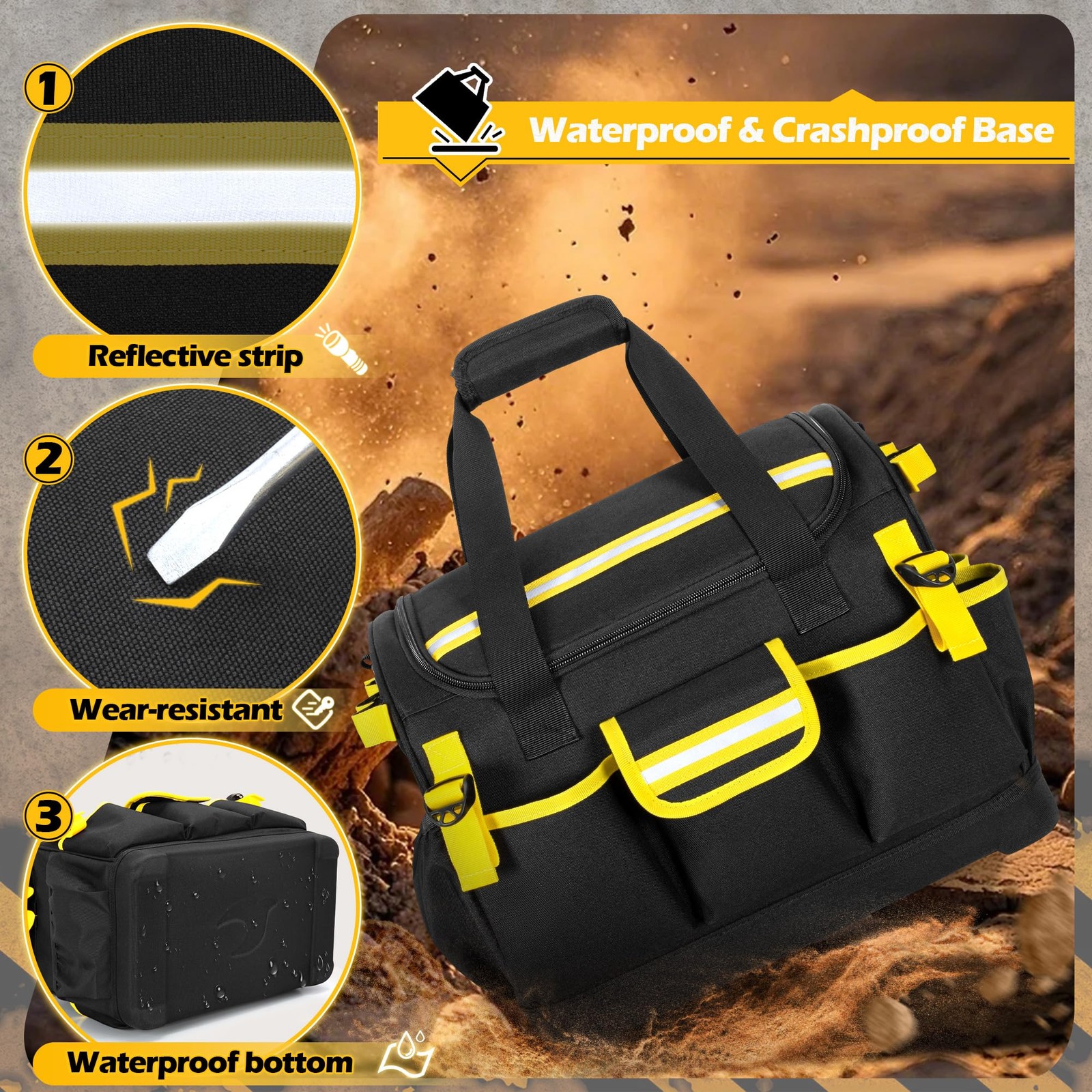 15-Inch Tool Organizer Bag with Hard 15.3″x9″x12.6 inches, Black