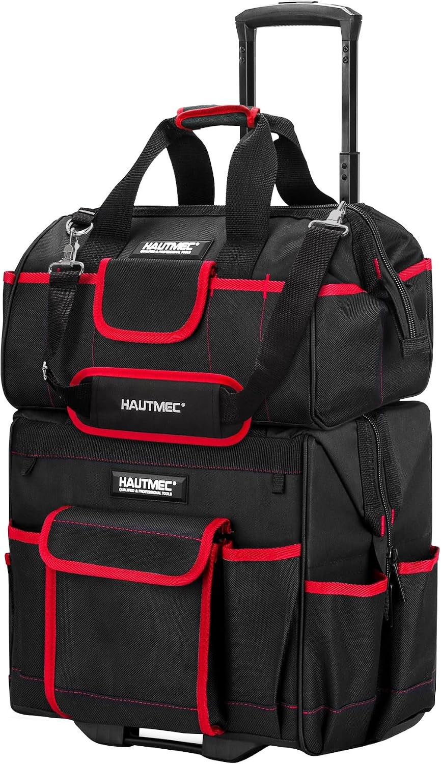 HAUTMEC 2 Piece Rolling Tool Bag Set 15 Inch Wheeled Tote