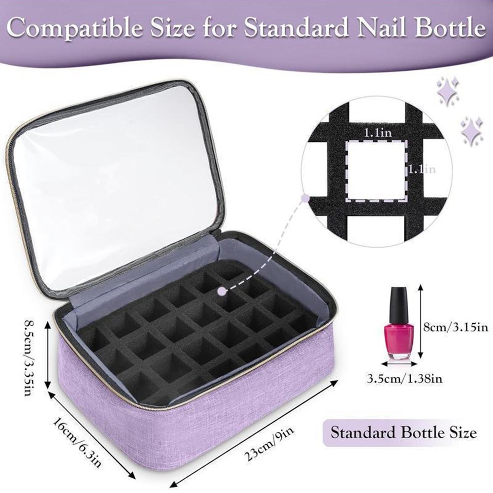 Nail Polish Carrier Bag with Dual Top Handles and Adjustable Shoulder Strap