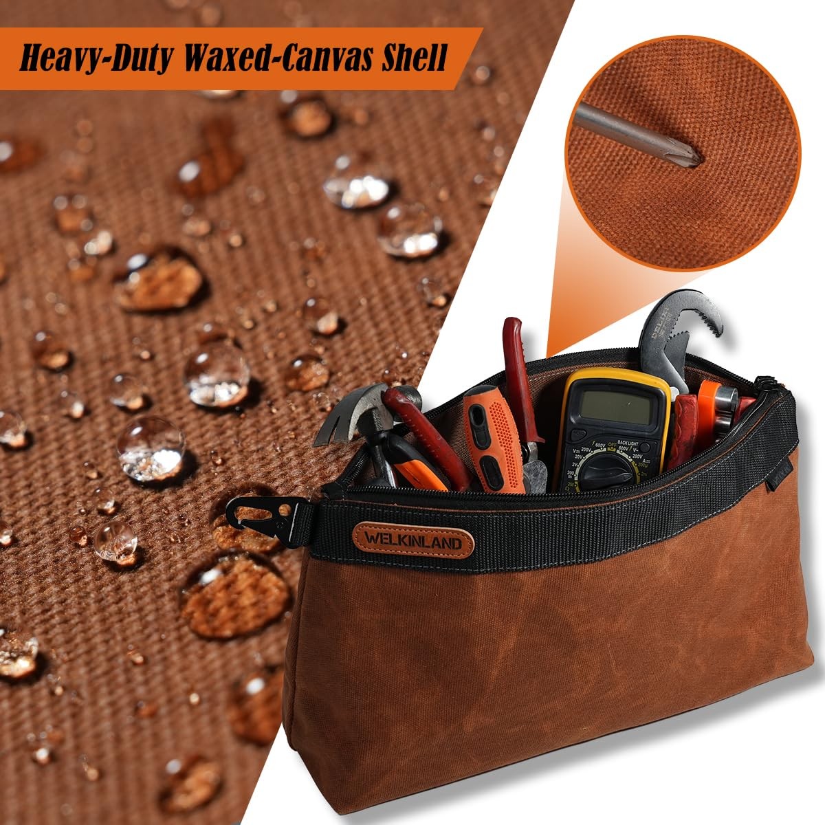 2-Pack Heavy-Duty Waxed Canvas Tool Pouches, 14-Inch Zippered Tool Organizer …