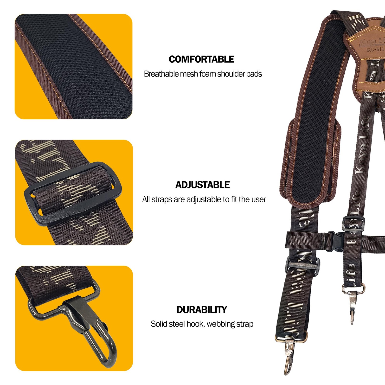 Tool Belt Suspenders for Men with Pouch and Belt Loops – Adjustable Should