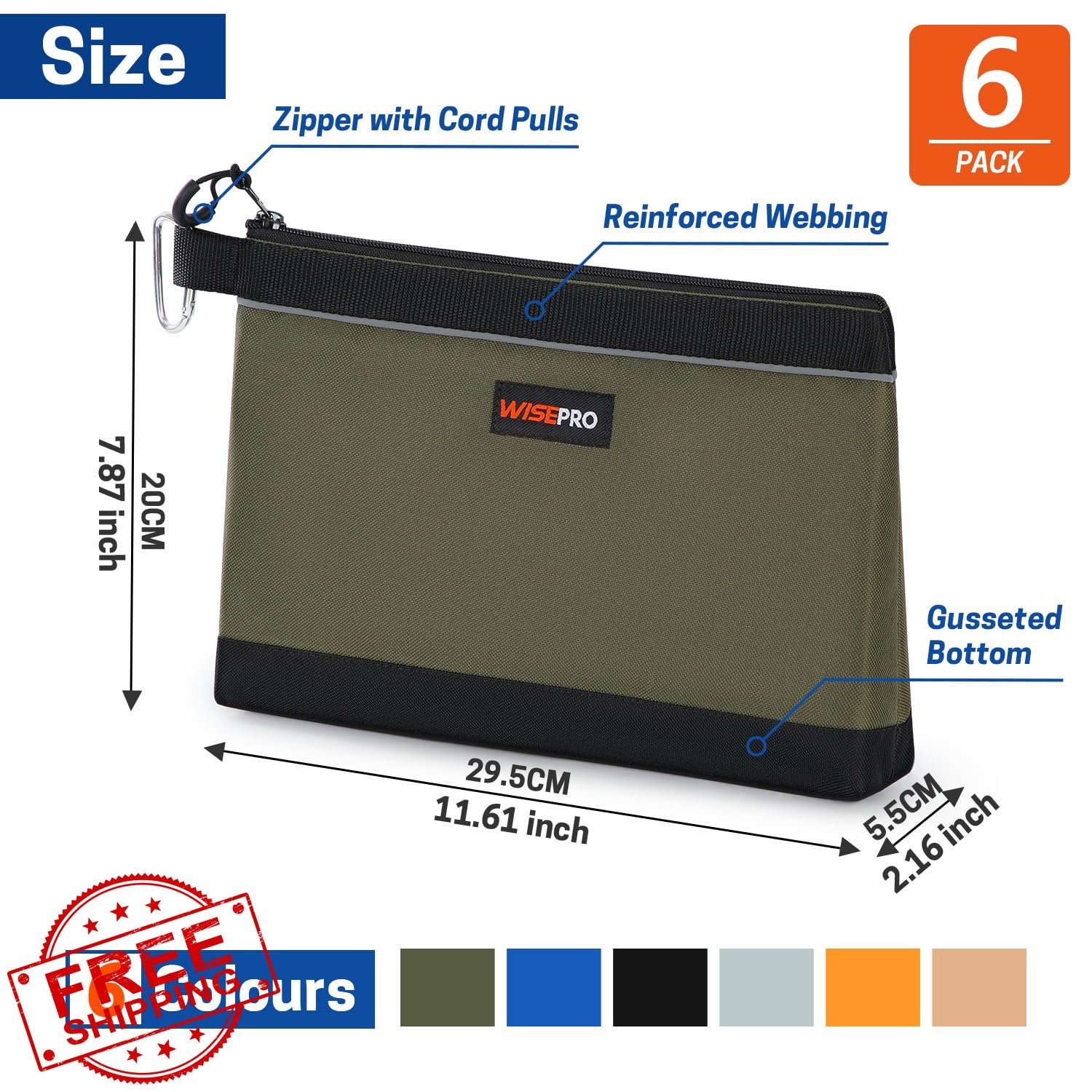 WISEPRO Tool Pouches 6 PCS Medium Khaki Gray Orange Blue Black Army Green