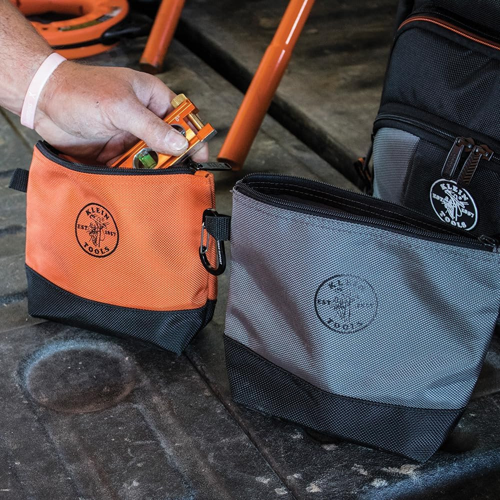 55569 Stand-Up Zipper Bag Tool Pouch with Carabiners, Reinforced Gusseted Bottom