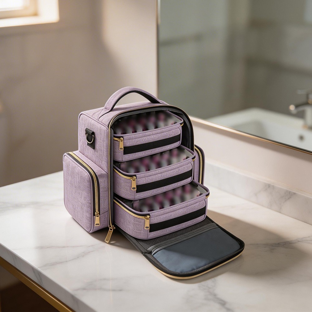 Nail Polish Carrier Bag with Dual Top Handles and Adjustable Shoulder Strap