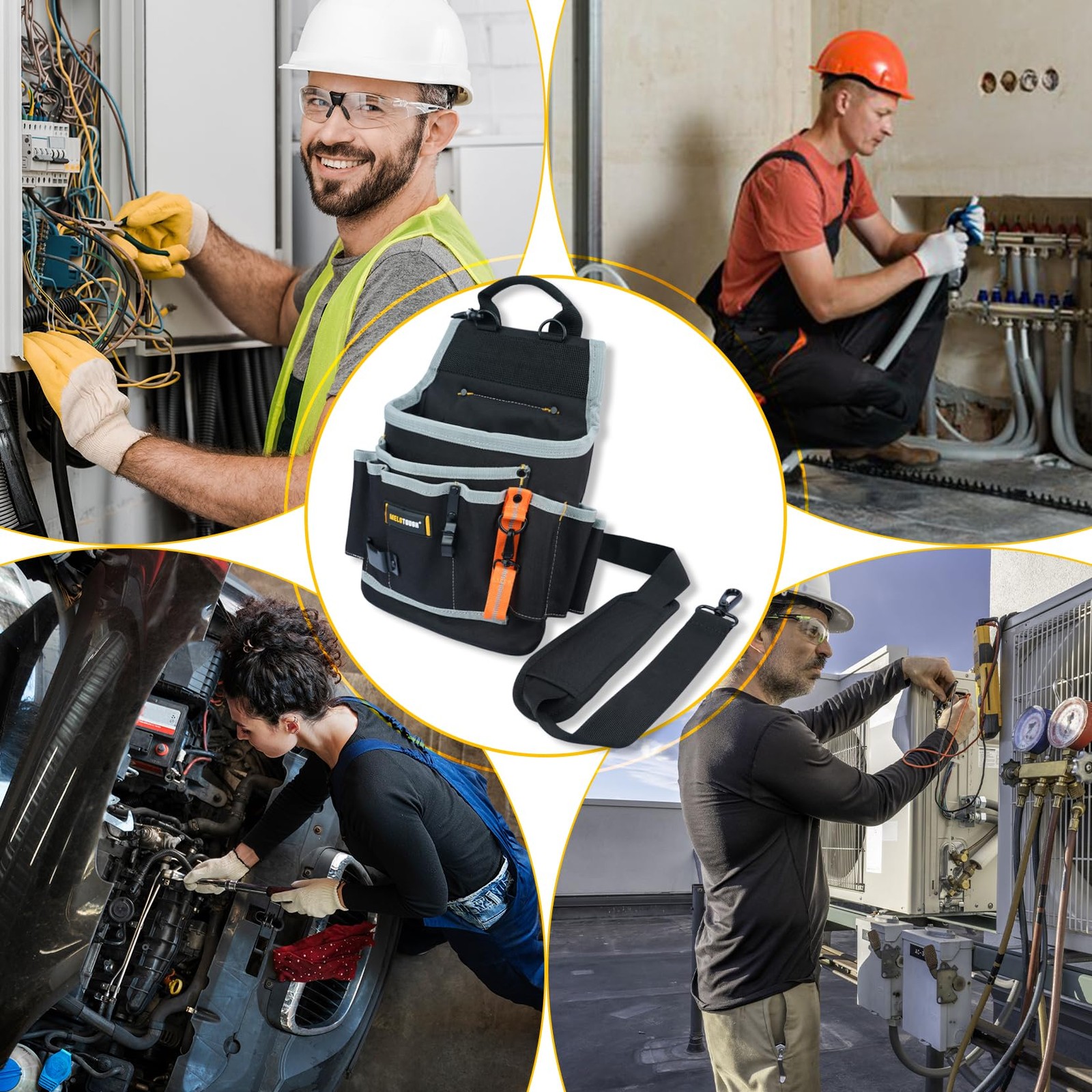 Professional Tool Pouch Shoulder Tool Carrier with Multiple Pockets, Tool Org…