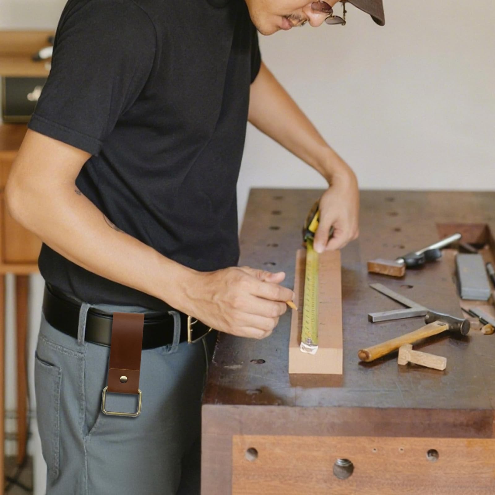 Jack&Chris Genuine Leather Tape Measure Holder, Low-Profile Brown