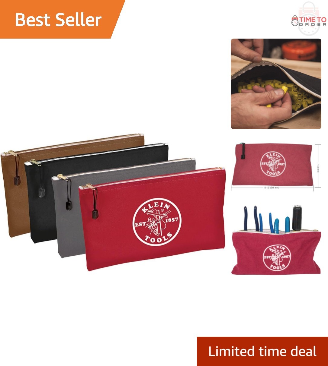 Zipper Tool Bag Canvas 12.5×7-Inch Water Resistant Pouch 4-Pack