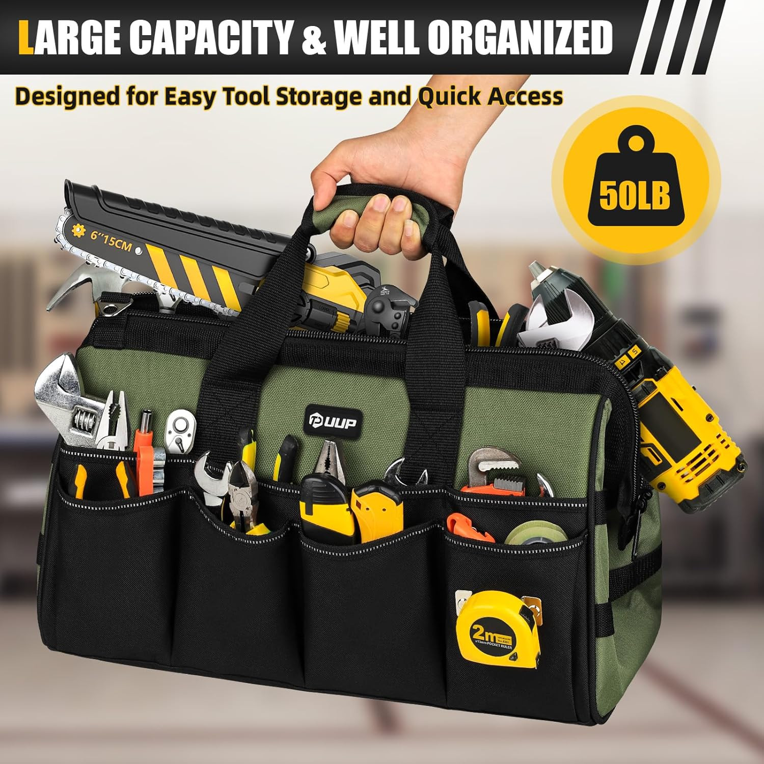 UUP 18-Inch Large Tool Bag, 16-Pocket Portable Tool Box Organizer Storage, Heavy