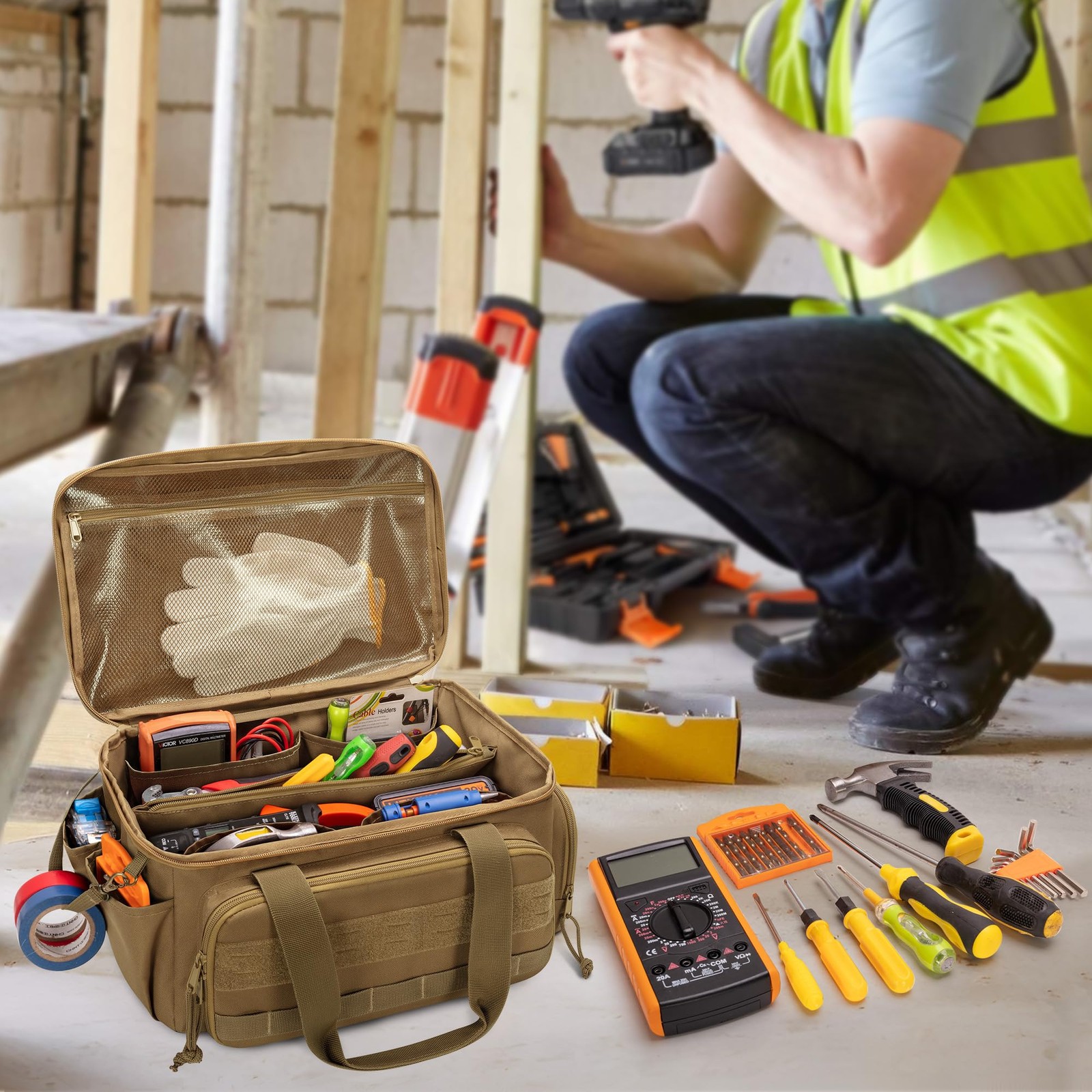 14-Inch Tool Bag with Anti-friction Bottom, Hand Tool Storage Organizer for M…