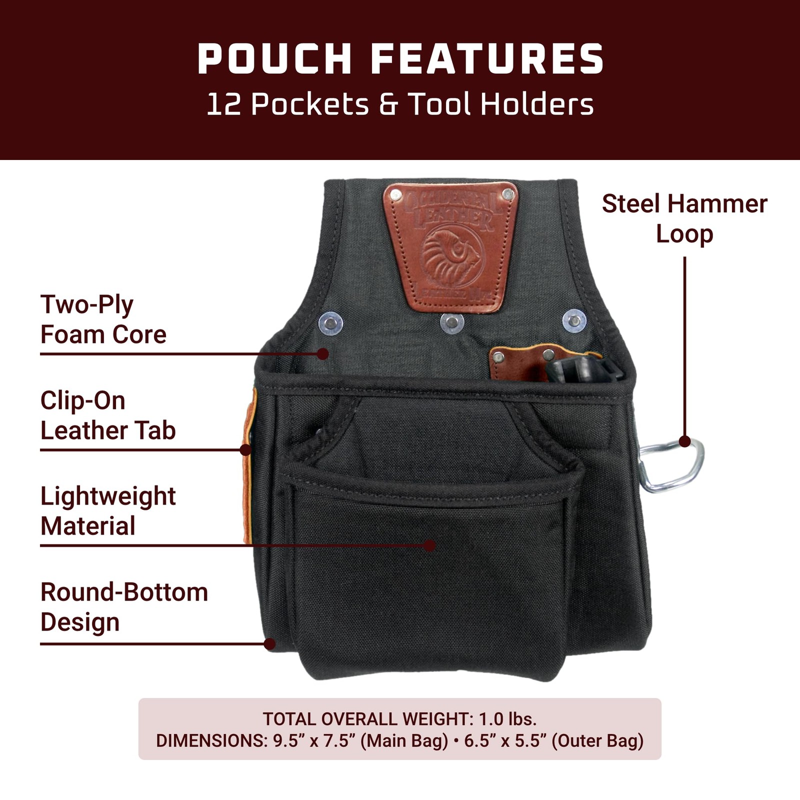 Occidental Leather OxyFinisher Tool Bag – 12 Pockets & Right Hand, Black