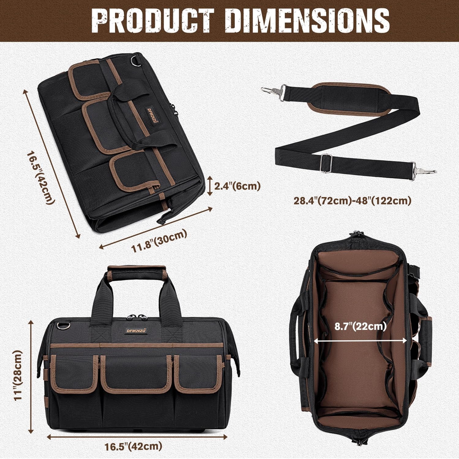 16.5-Inch Heavy Duty Tool Bags for Men, 34-Pockets Large Tool Bag with Adjust…