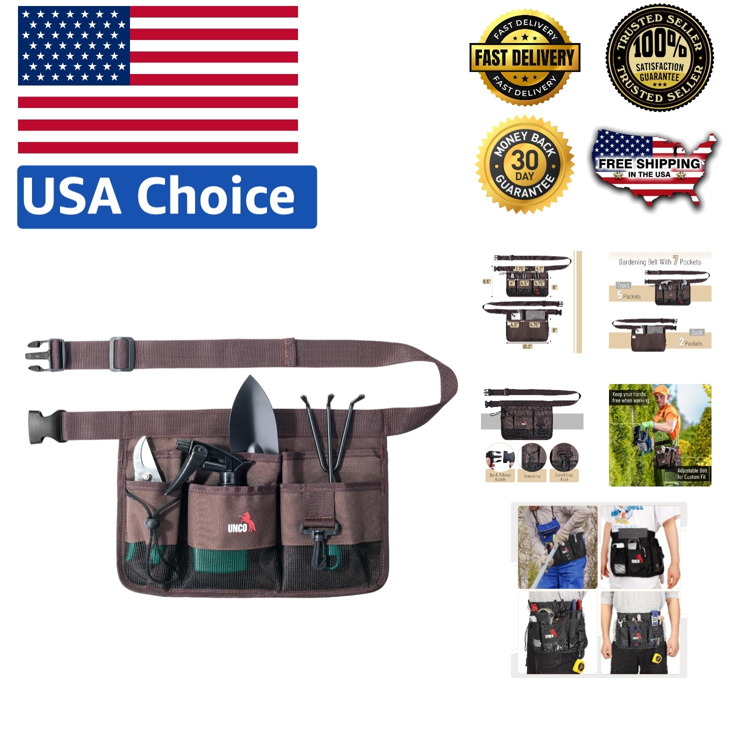 Durable Adjustable Gardening Belt – Modern Waist Apron with 7 Tool Pockets