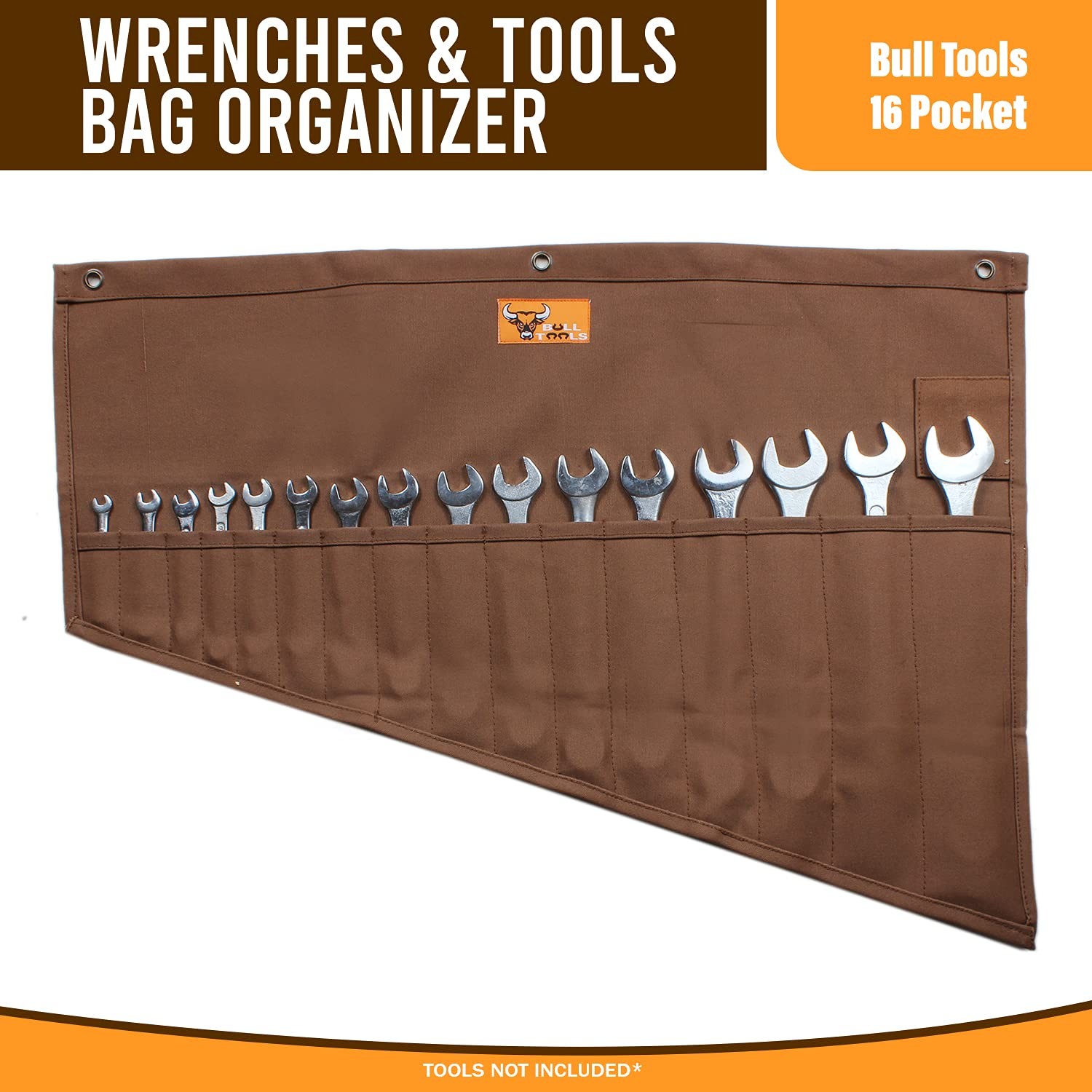Tool Pouch Roll Up Organizer, 16 Pockets for SAE & Metric Wrenches, Handcraft…
