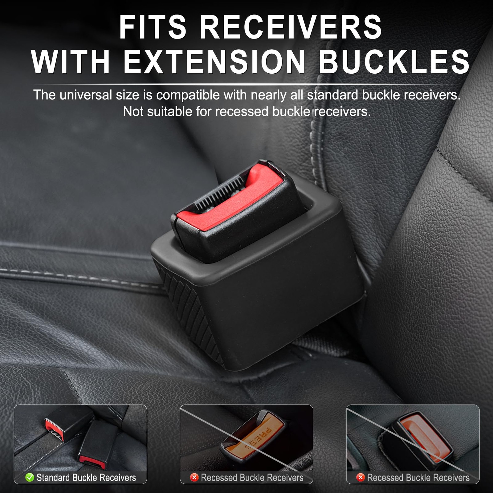 Amiss 2PCS Seat Belt Buckle Holder, Universal Silicone Rear Black