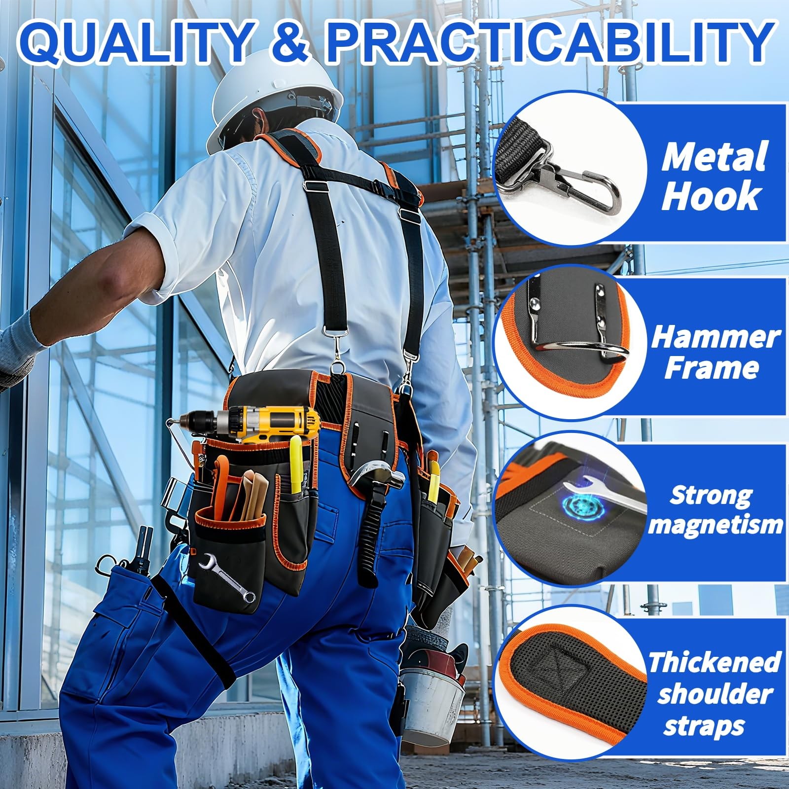 Tool Belt, Magnetic Tool Pouch With Suspenders, Professional Tool Belts for M…