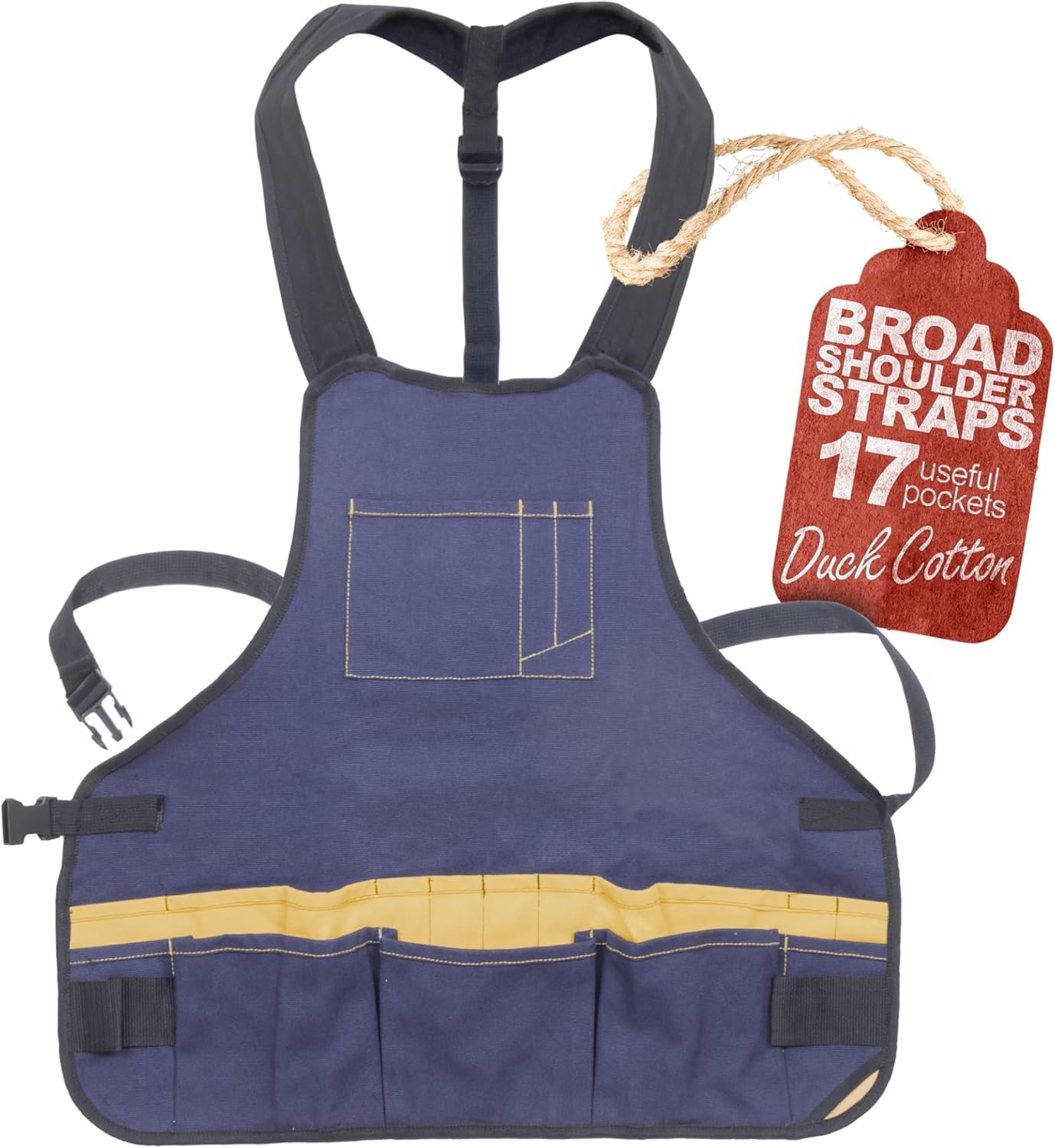 Wide Shoulder Duck Cotton Woodworking Apron 17 Pockets Quick Release Buckle