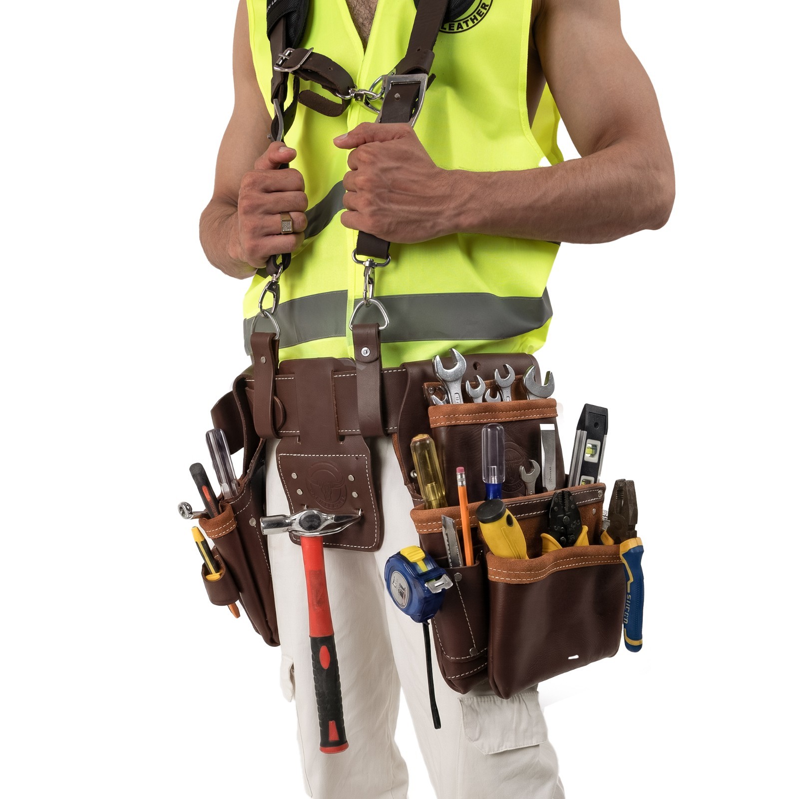 Oxen Leather Tool Belt With Suspender Heavy Duty Carpenter Construction belt