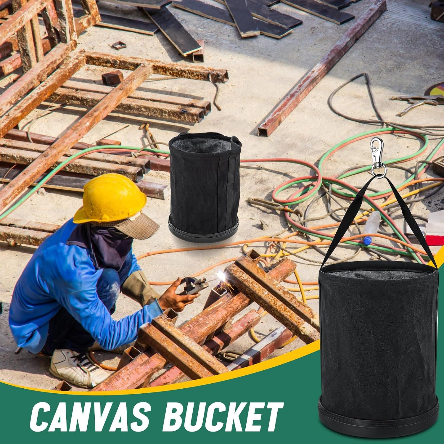 2 Pack Canvas Bucket 15″ X 12″ Heavy Duty Lineman Tool Bag with Plastic Bottom &