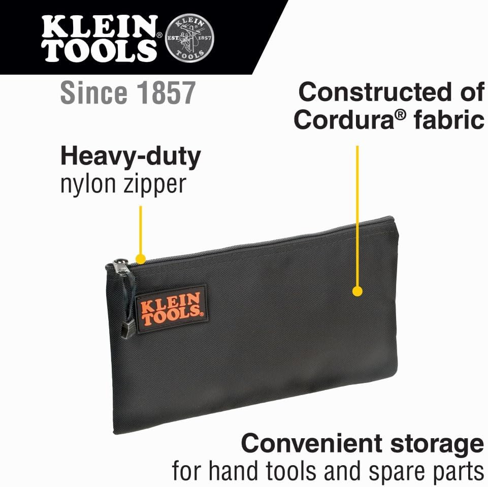 Klein Tools 5139B Zipper Bag, Cordura Nylon Tool Pouch with Heavy-Duty Nylon Zip