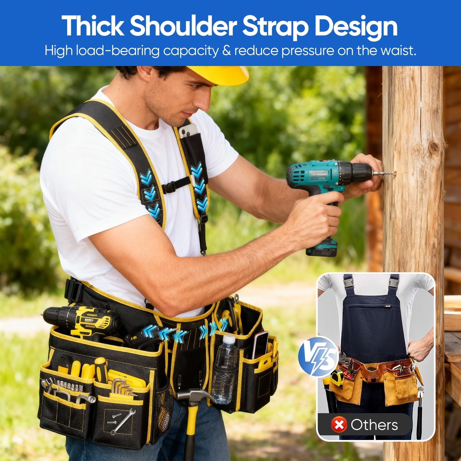Heavy Duty Tool Belt with Suspenders, 28 Pockets, Magnetic, Adjustable 32″-66