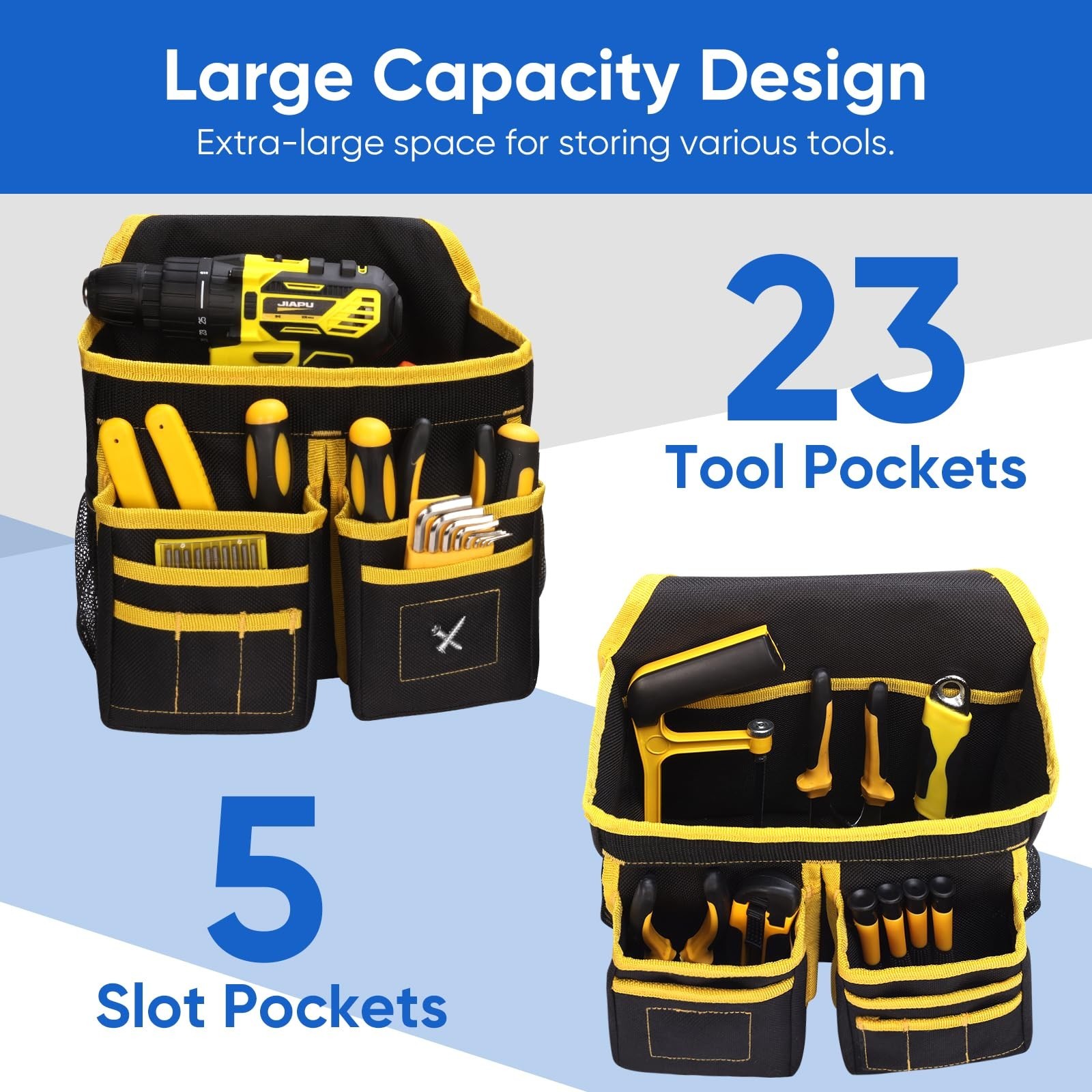 Heavy Duty Tool Belt with Suspenders, 28 Pockets, Magnetic, Adjustable 32″-66