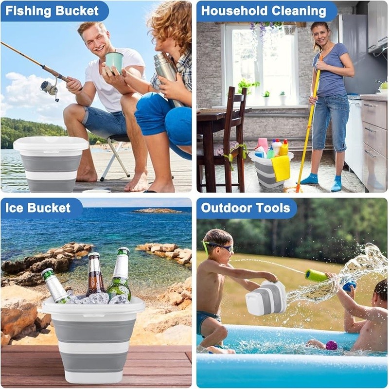 Collapsible 5L Heavy-Duty Bucket Multi-Purpose Portable Cleaning Utility Tool US