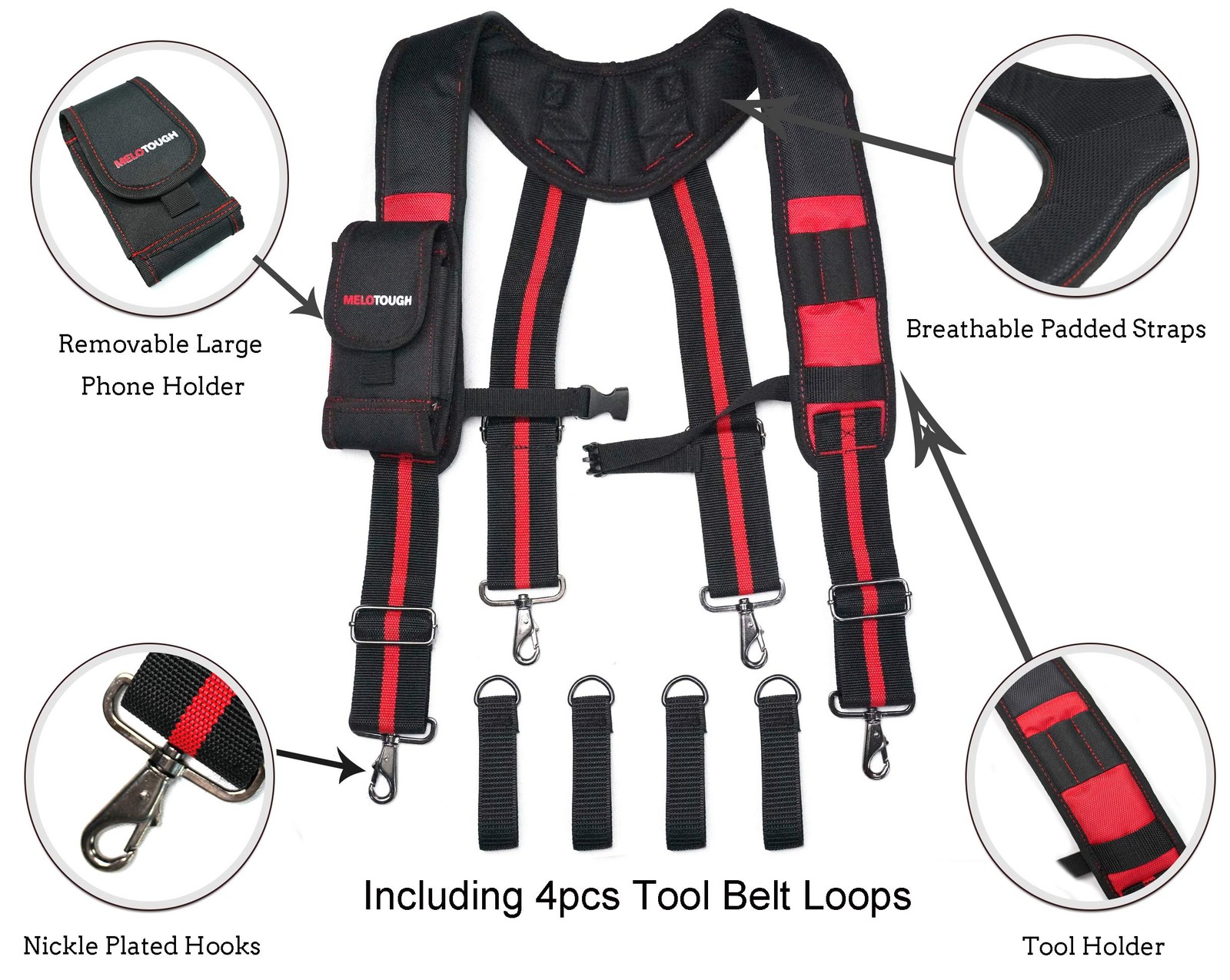 MELOTOUGH Tool Belt Suspenders Construction Work Suspenders with detachable p…