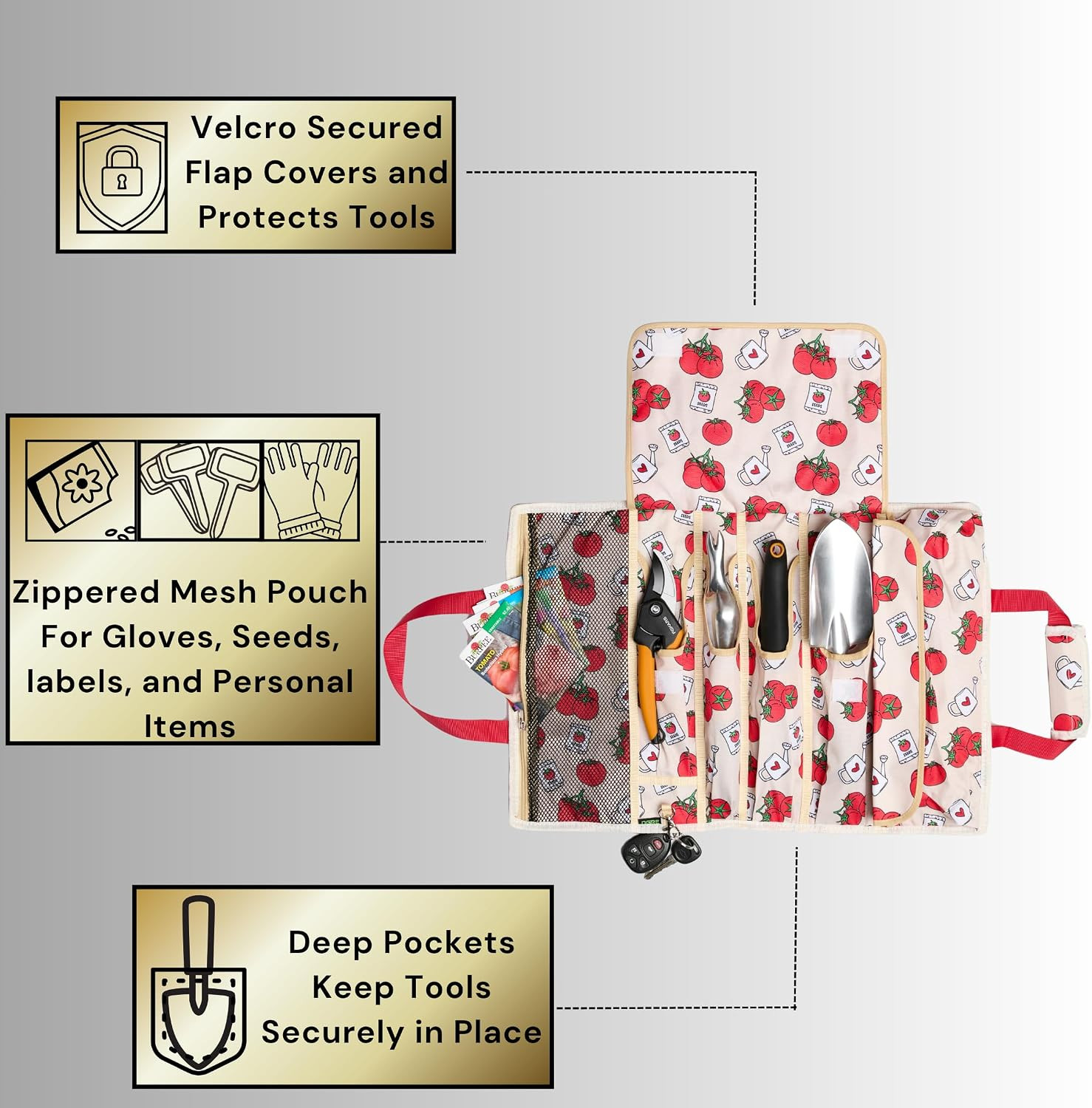Garden Tool Bag -Roll-Up Garden Tool Holder with Deep Pockets(Tools Not Included