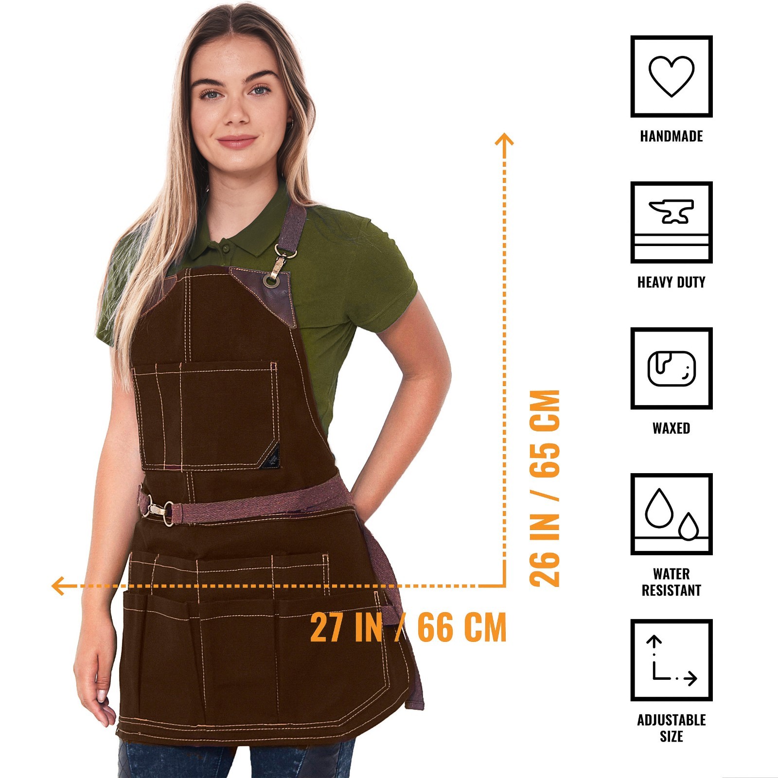 Tool Apron – 12 Pockets, Heavy-Duty Waxed Canvas, Leather Trim, NoTie – Woodwork
