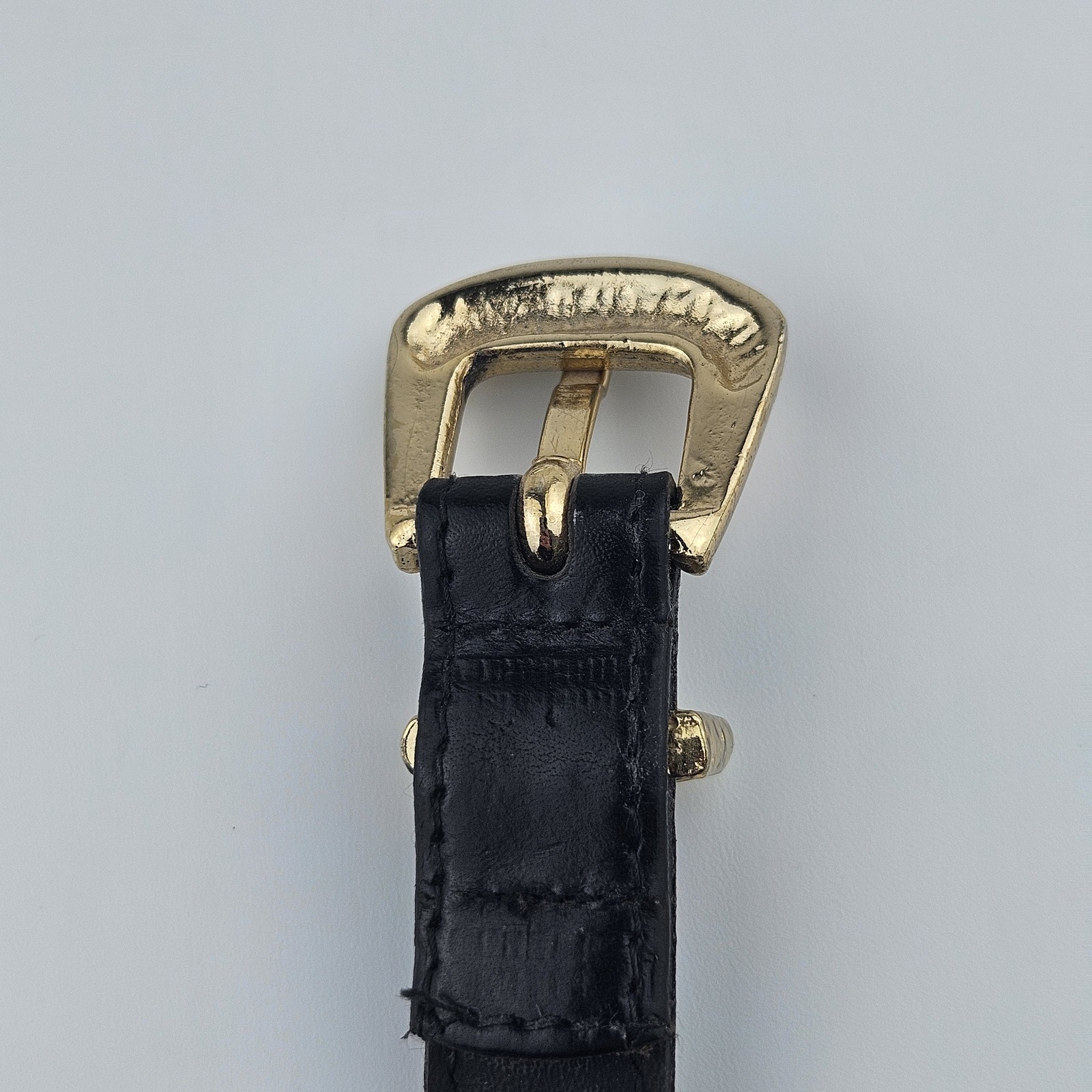 Echo Vintage Black Leather Belt Gold Buckle Tip Size L 0.75″ Wide
